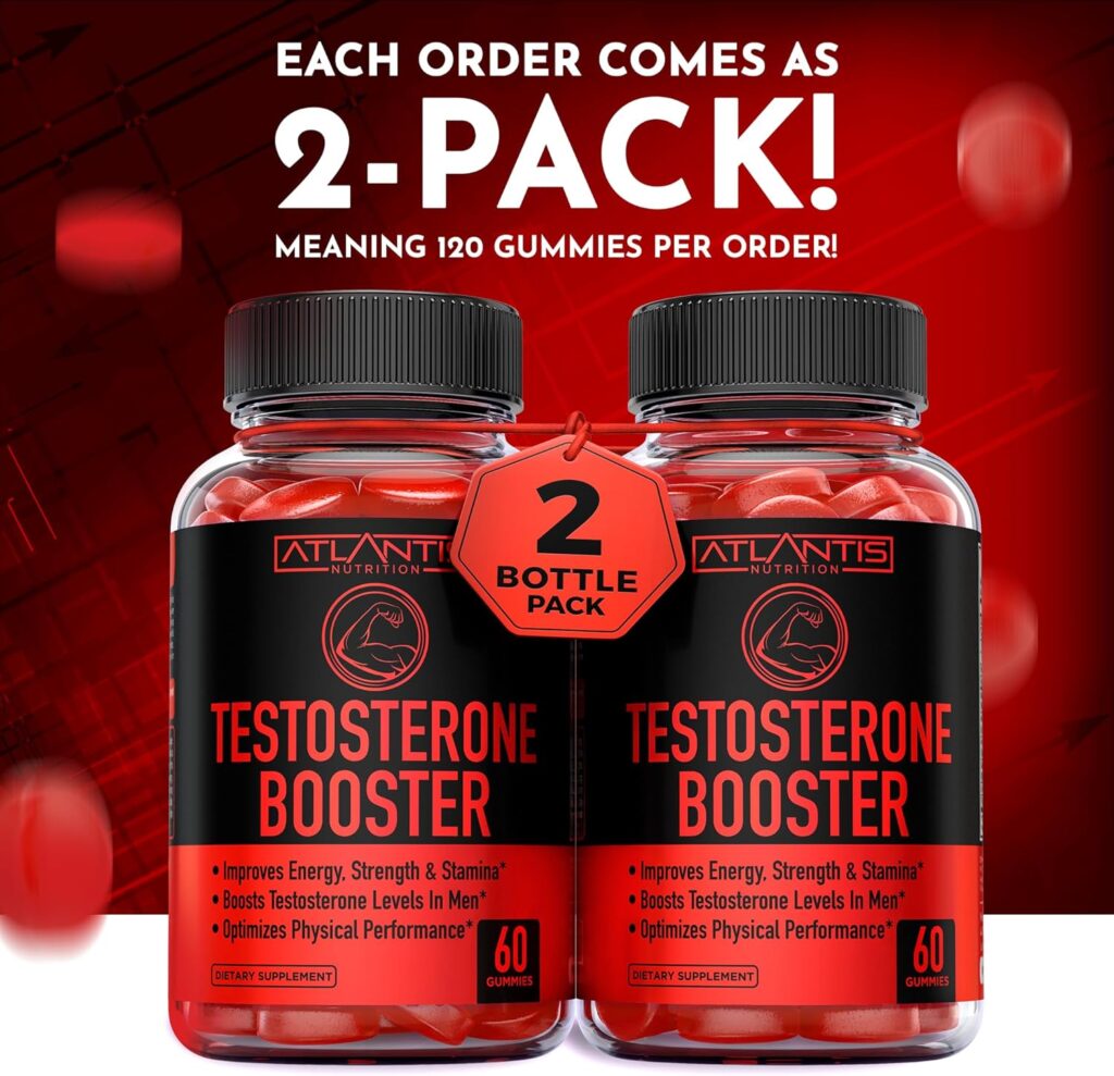 Testosterone Booster For Men Gummies - Enhances Strength  Stamina - Optimizes Physical Performance  Male Enhancement - Made With Tribulus, Horny Goat Weed, Maca Root  More. 2-Pack (120 Gummies)