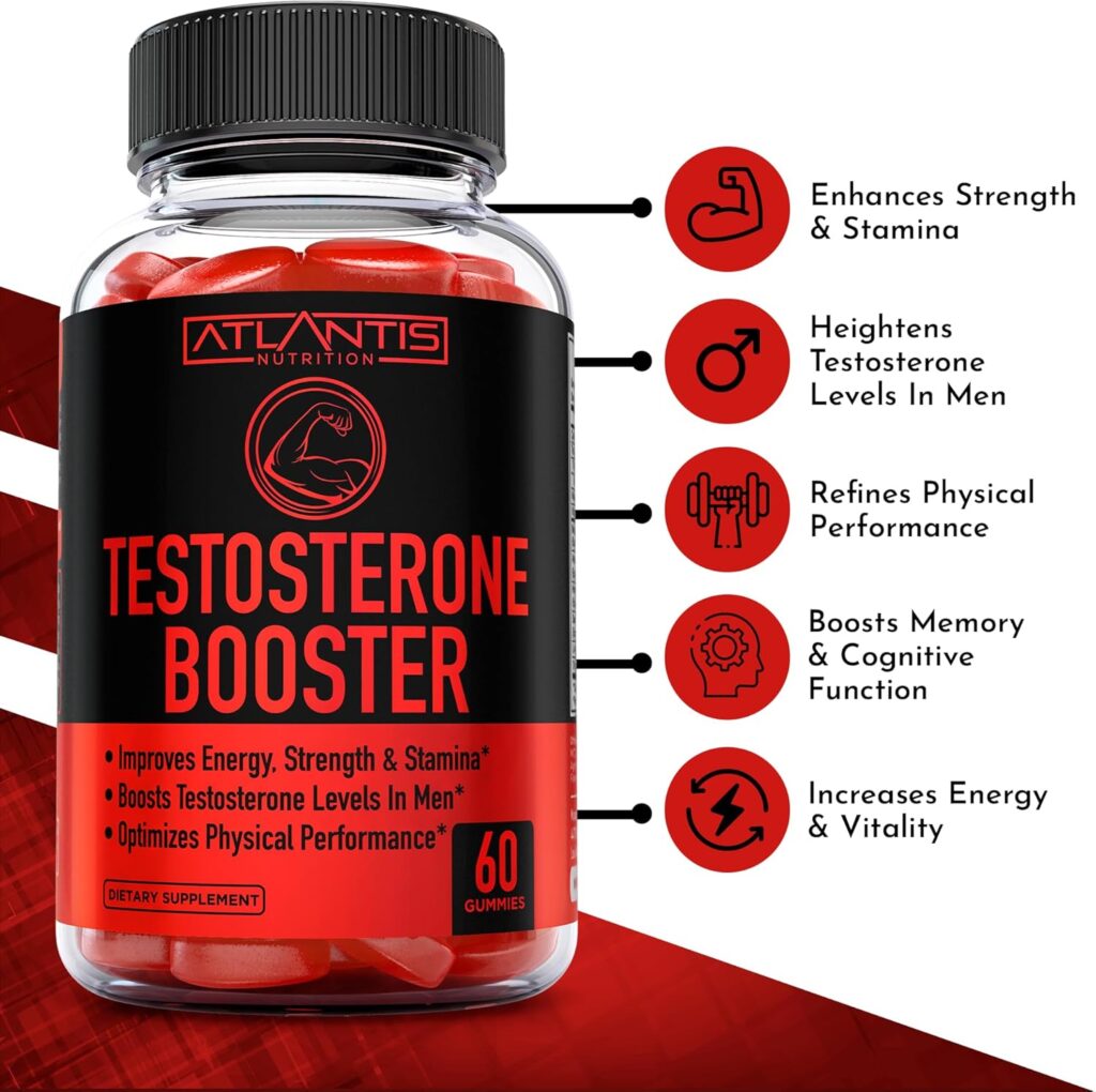 Testosterone Booster For Men Gummies - Enhances Strength  Stamina - Optimizes Physical Performance  Male Enhancement - Made With Tribulus, Horny Goat Weed, Maca Root  More. 2-Pack (120 Gummies)