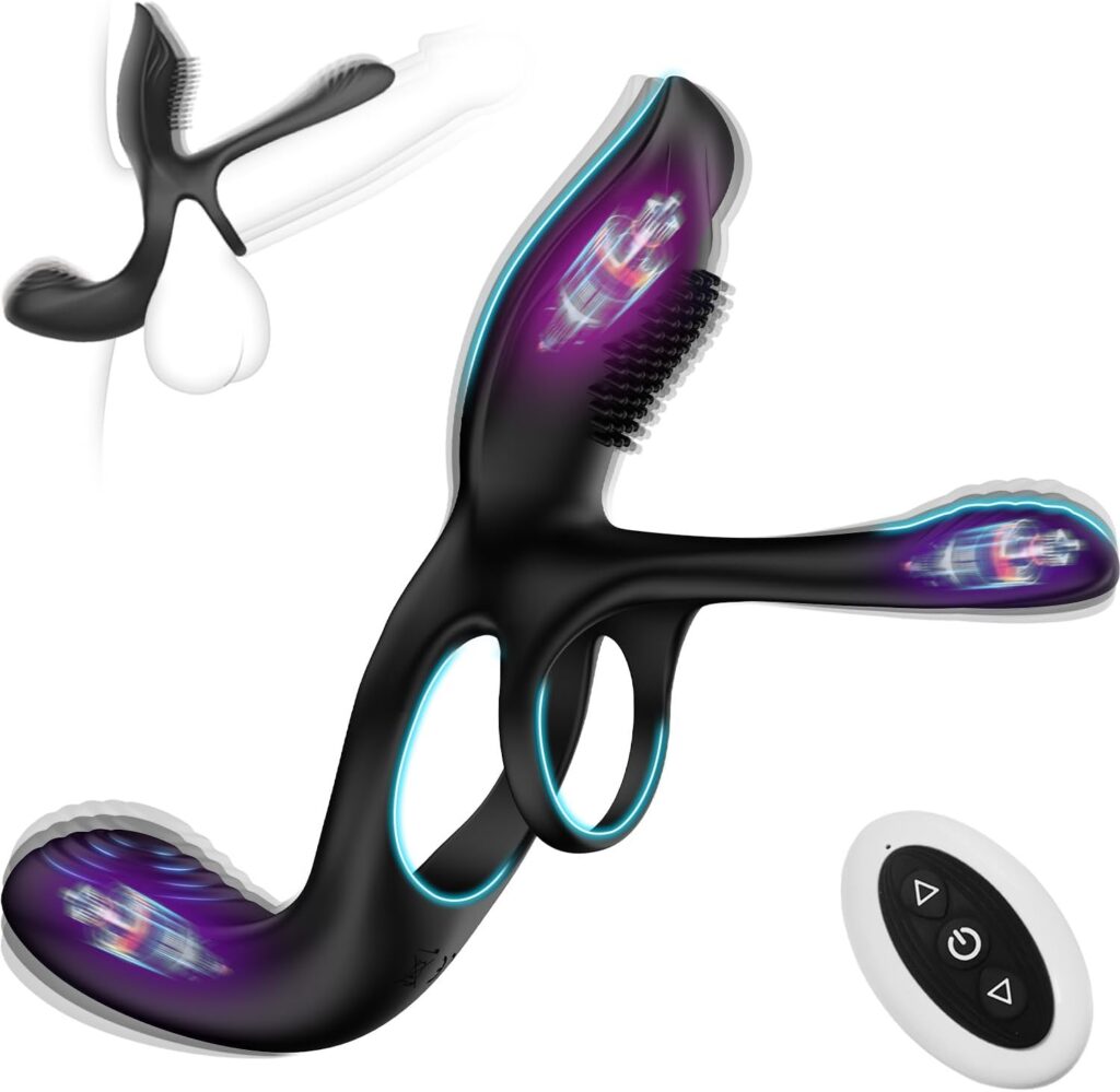 Vibrator for Couple, 3 in 1 Vibrating Cock Ring with 10 Modes, Mens Penis Vibrators, Perineum , G spot, Clitorals Stimulator for Women, Sex Novelties, Adult Sex Toys  Games Black