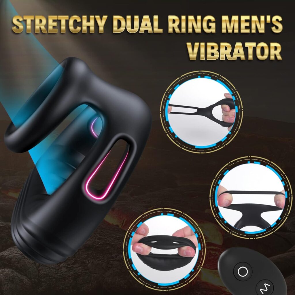 Remote Vibrating Cock Ring Male Sex Toys - Silicone Penis Ring Adult Toys For Men With 10 Intense Vibrations, Stretchy Dual Ring Mens Vibrator for Longer Erections, Male Adult Sex Toys for Men Couples