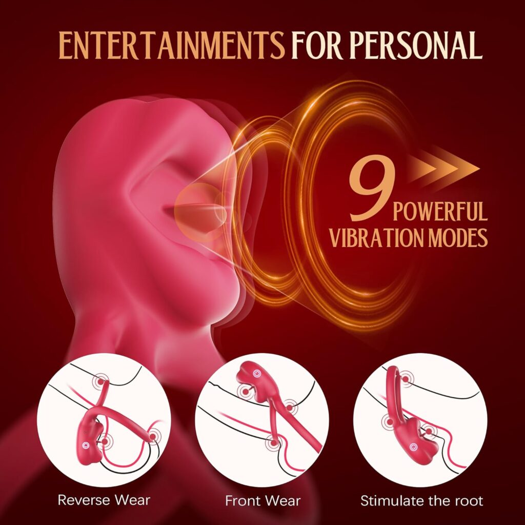 Vibrating Cock Ring Penis Ring Vibrator - Sex Toys for Men Cock Rings Clitoral Stimulator with Licking Mouth Pleasure, Couples Adult Sex Toy for Men Women, 9 Vibrations for Male Female