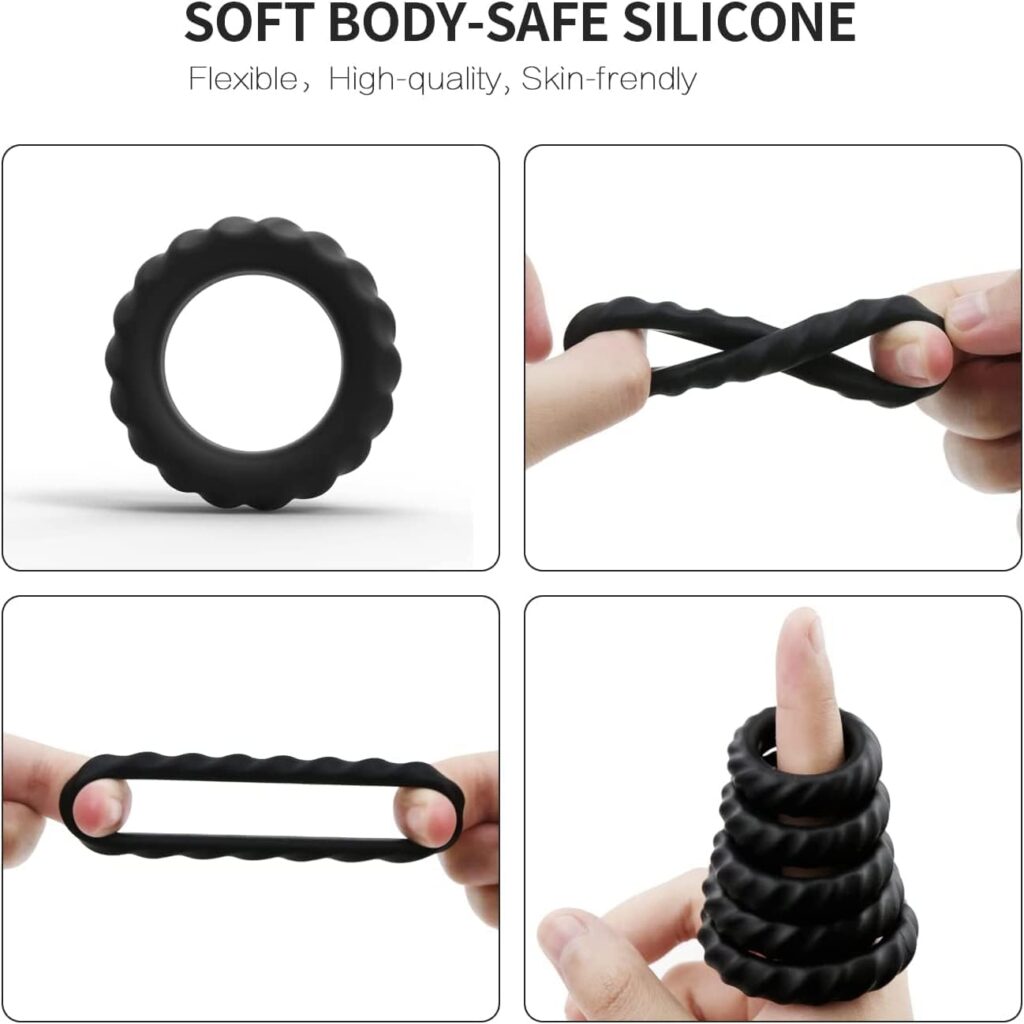 Silicone Penis Rings for Erection Enhancing Premium Training Cock Ring for Men’s Sexual Life and Stamina Prolonging, Male Sex Toys for Couples (4 Rings Set)