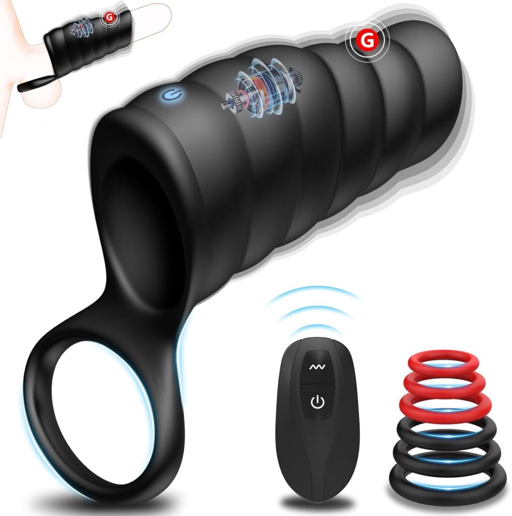 Vibrating Penis Sleeve Cock Ring - Enhancing Hardness  Long Lasting of Erections Sex Toys for Men, Male Vibrator with Remote Control 10 Stimulating Modes, Adult Sex Toys for Men or Couple