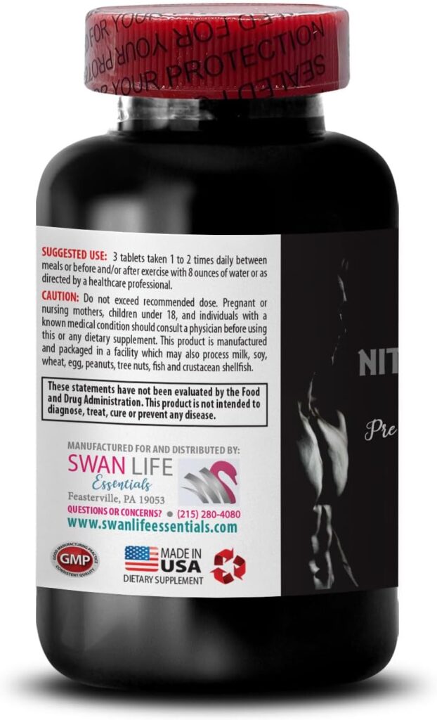 L-Arginine - NITRIC OXIDE BOOSTER - nitric oxide supplements for men, fitness blend, power boost, workout recovery, exercise energy, stamina supplement, performance formula, energy booster 1Bot 60Tabs