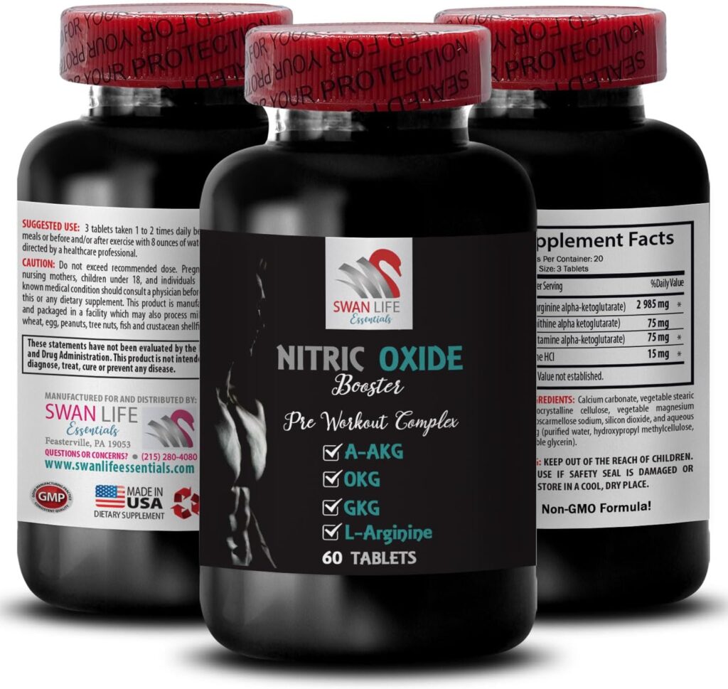 L-Arginine - NITRIC OXIDE BOOSTER - nitric oxide supplements for men, fitness blend, power boost, workout recovery, exercise energy, stamina supplement, performance formula, energy booster 1Bot 60Tabs