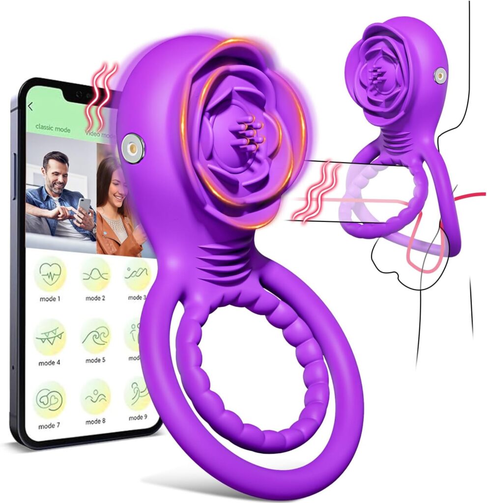 Rose Sex Toys Vibrator - APP Couples Adult Toys Clitoral Stimulator Penis Ring Vibrators, Vibrating Cock Ring Penis Trainer with 10 Vibrations Male Sex Toy for Women and Men Sex Games