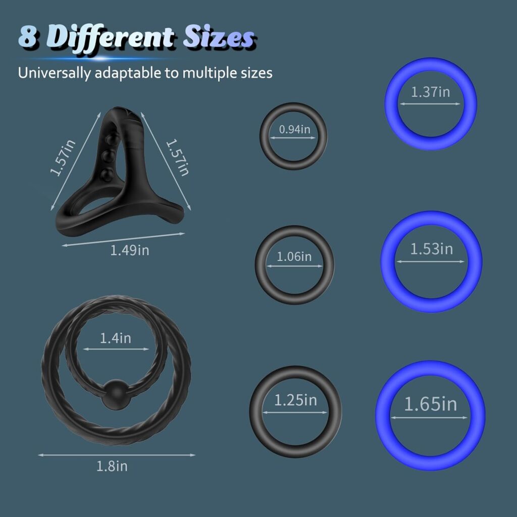 Vibrating Cock Ring Set with 9 Different Sizes, Silicone Cock Penis Rings for Erection Enhancing and Sex Longer Lasting Stronger, Male Stretchy Adult Sex Toys Games for Men or Couples Pleasure