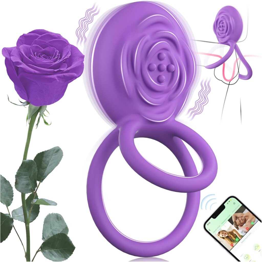 Vibrating Cock Ring with Rose Clitoral Stimulator, Pleasure Penis Ring Vibrator Couples Adult Sex Toys for Men Women, YUKZEN APP Controlled 10 Vibrations Male Couple Sex Toy, Vibrators for Men