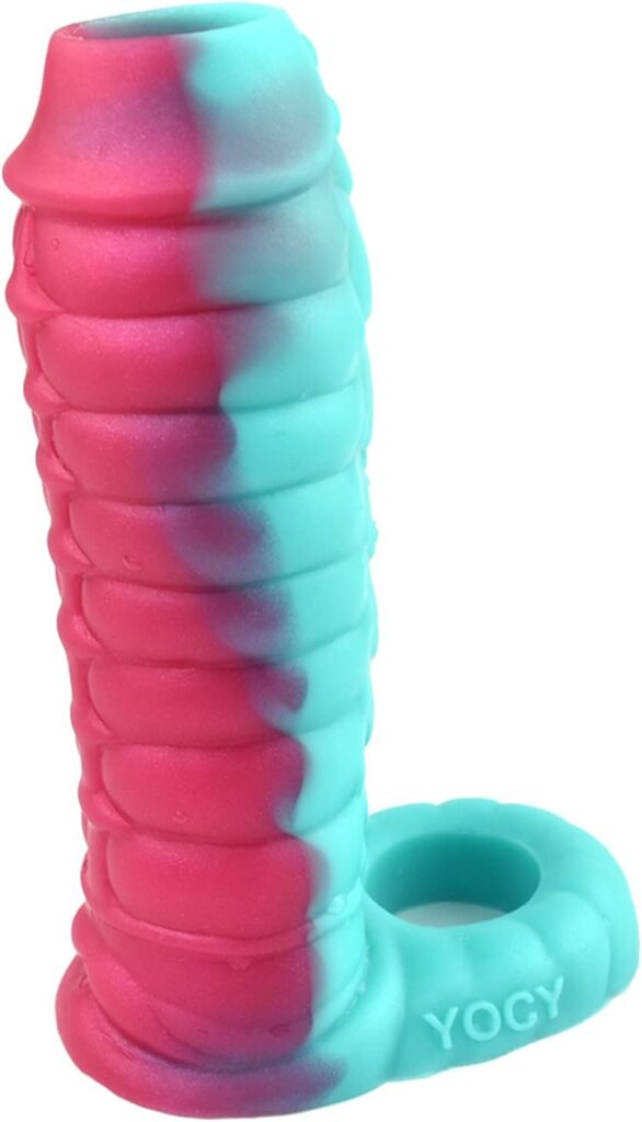 5.9 Silicone Dragon Penis Sleeve Male Penis Enlargement Sleeve, Penis Enlarger Sleeve with Cock Ring, Realistic Penis Sheath Male Adult Sex Toy (Colorful)