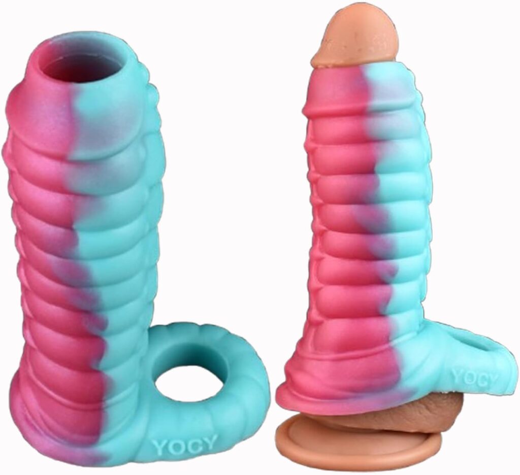 5.9 Silicone Dragon Penis Sleeve Male Penis Enlargement Sleeve, Penis Enlarger Sleeve with Cock Ring, Realistic Penis Sheath Male Adult Sex Toy (Colorful)