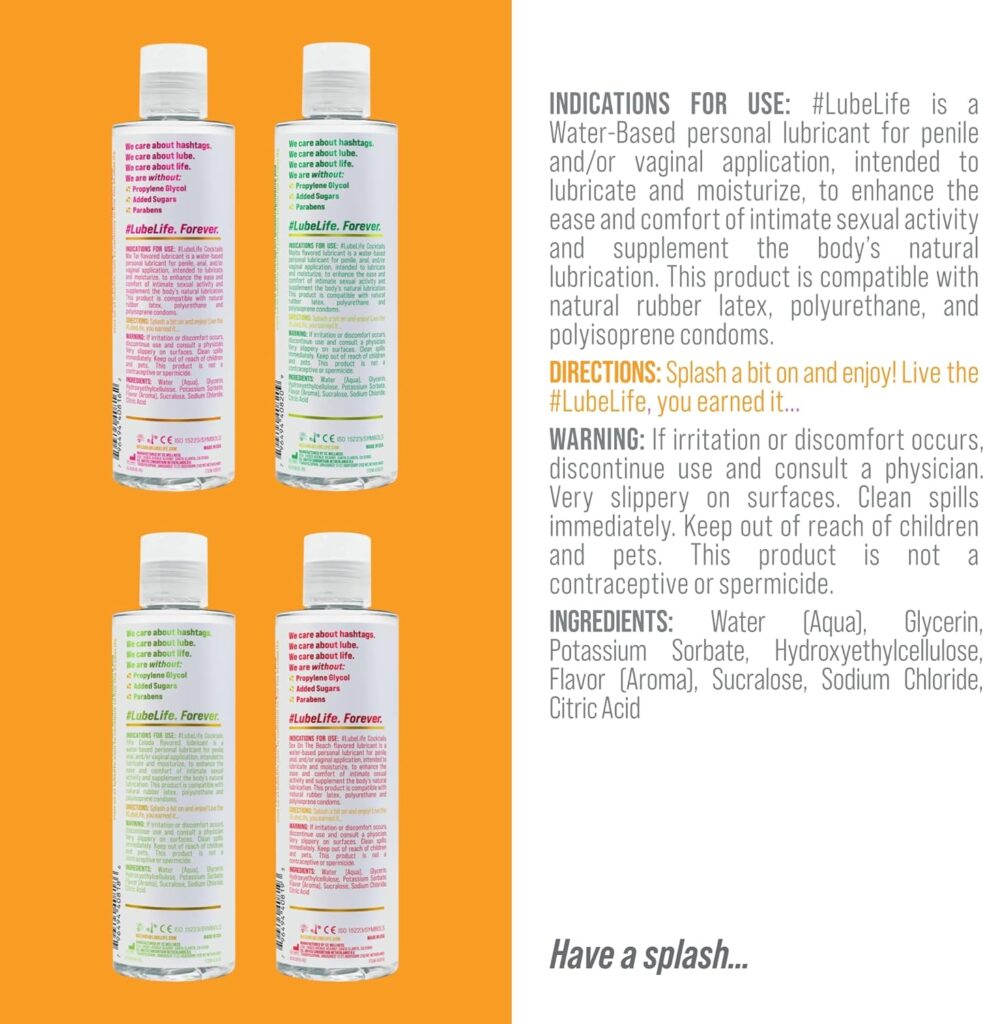 Lube Life Water-Based Four Drinks Minimum Flavored Lubricants, Personal Lube for Men, Women and Couples, Made Without Added Sugar, 8 Fl Oz