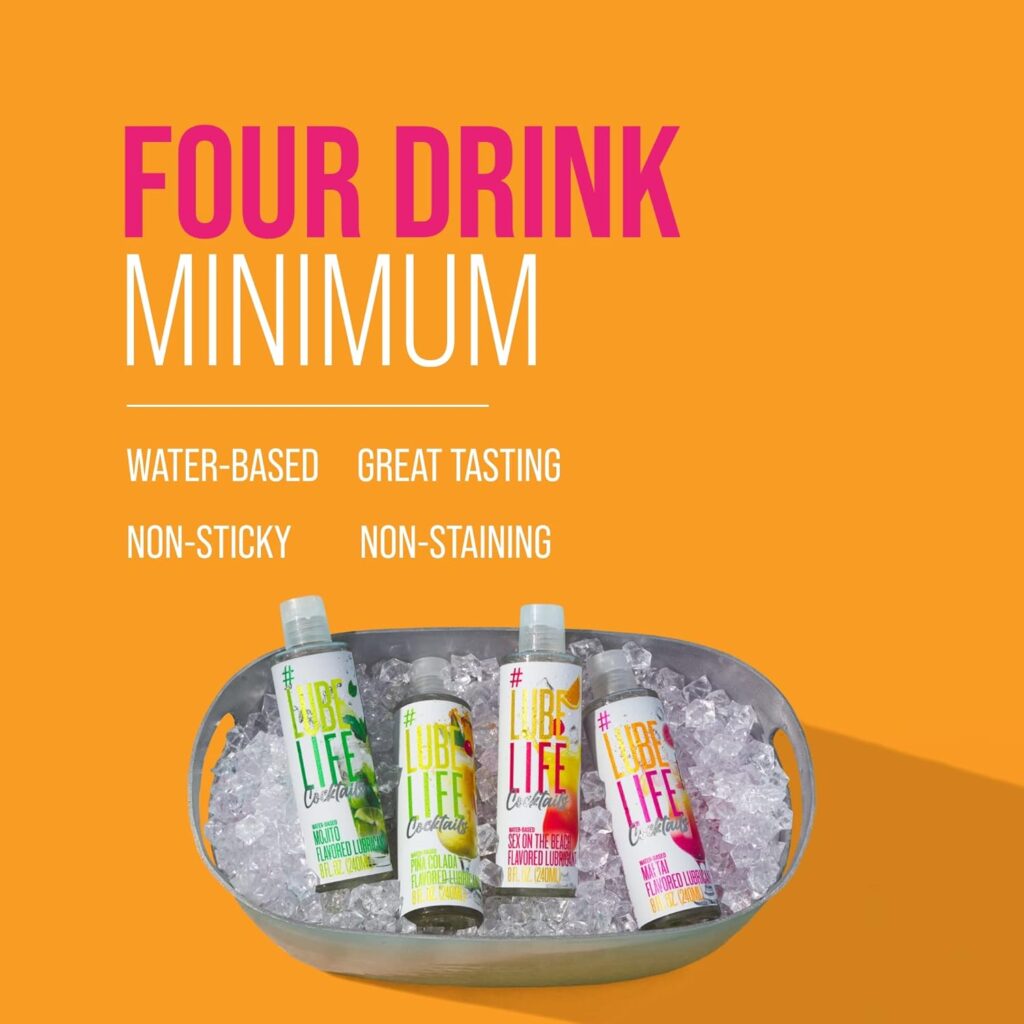 Lube Life Water-Based Four Drinks Minimum Flavored Lubricants, Personal Lube for Men, Women and Couples, Made Without Added Sugar, 8 Fl Oz