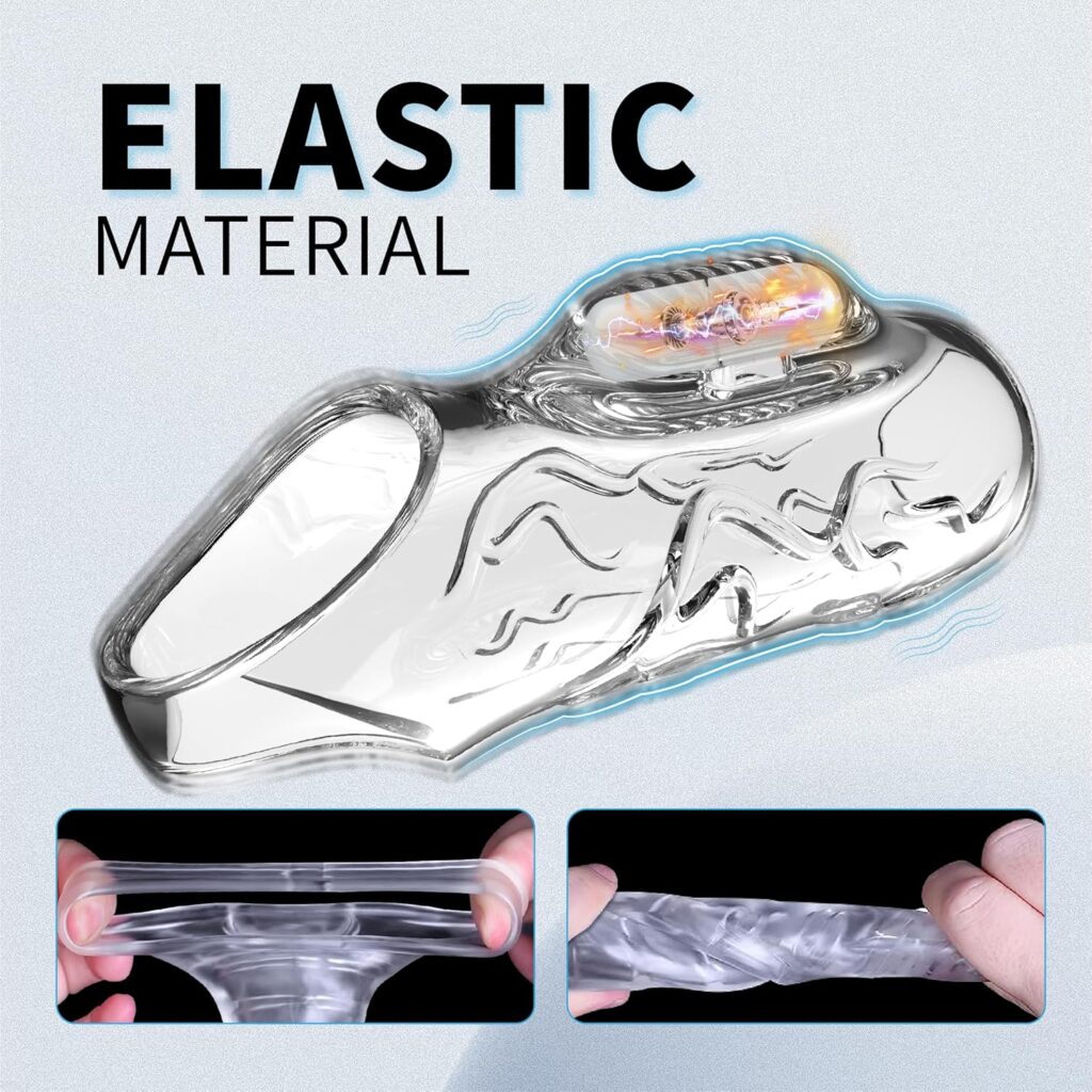 Mens Vibrating Penis Ring, Cock Rings, Clear Penis Enlargement Sleeve, Perineum Vibrator, Adult Sex Toys for Erection Enhancement, Delayed Ejaculation, Reusable