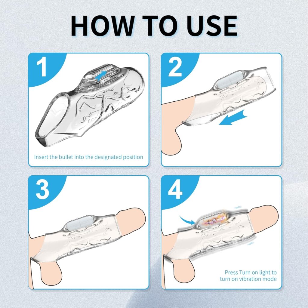 Mens Vibrating Penis Ring, Cock Rings, Clear Penis Enlargement Sleeve, Perineum Vibrator, Adult Sex Toys for Erection Enhancement, Delayed Ejaculation, Reusable