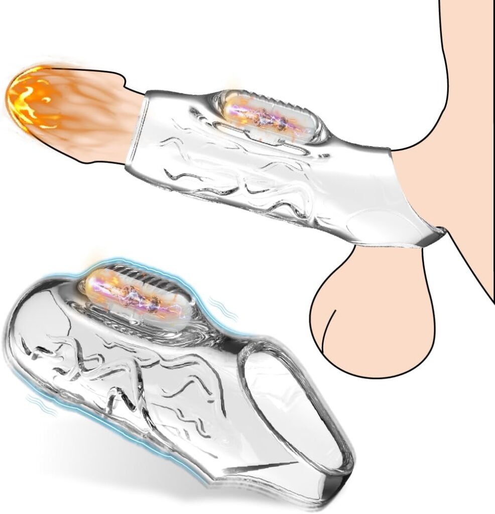 Mens Vibrating Penis Ring, Cock Rings, Clear Penis Enlargement Sleeve, Perineum Vibrator, Adult Sex Toys for Erection Enhancement, Delayed Ejaculation, Reusable