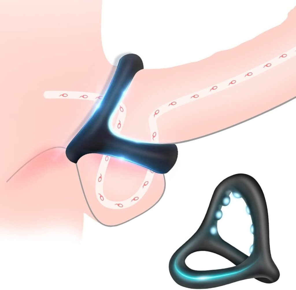 Silicone Penis Ring 3 in 1 Triangular Cock Ring with Massage Bead Ultra Soft Stretchy Cockrings Sextoy for Erection Enhancing