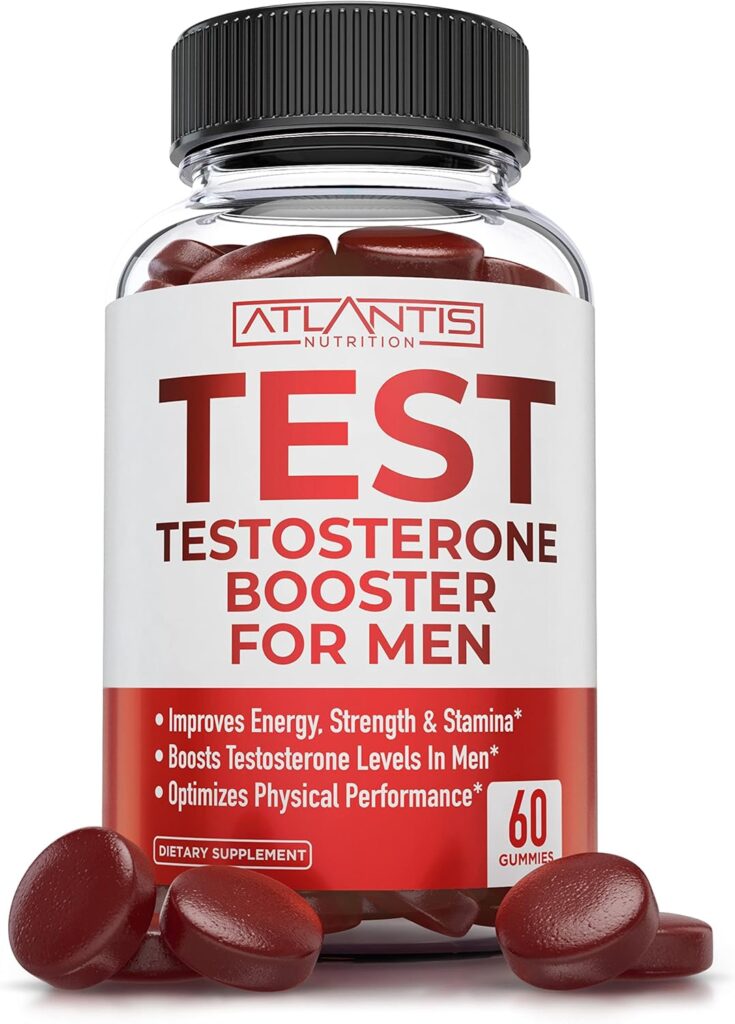 Atlantis Nutrition Testosterone Booster For Men Gummies - Male Enhancement, Boosts Energy,  Optimizes Physical Performance Formulated w/Tribulus, Horny Goat Weed, Saw Palmetto, Maca Root - 60 Gummies