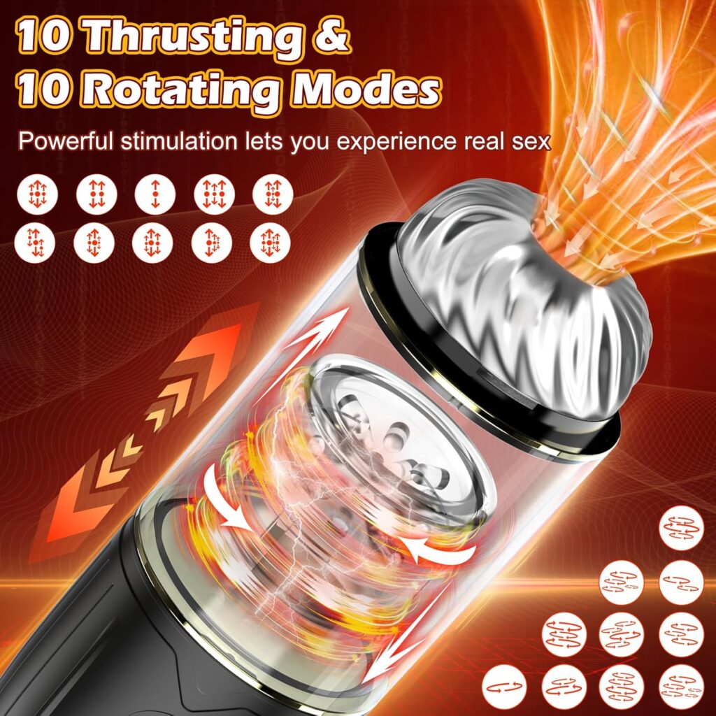 Automatic Thrusting Sucking Rotating Male Masturbator, Adult Electric Pocket Pussy Sleeve Vagina Stroker Blowjob Toys Stimulator with 10 Modes, Penis Pump Trainer Adult Male Sex Toys  Games for Men