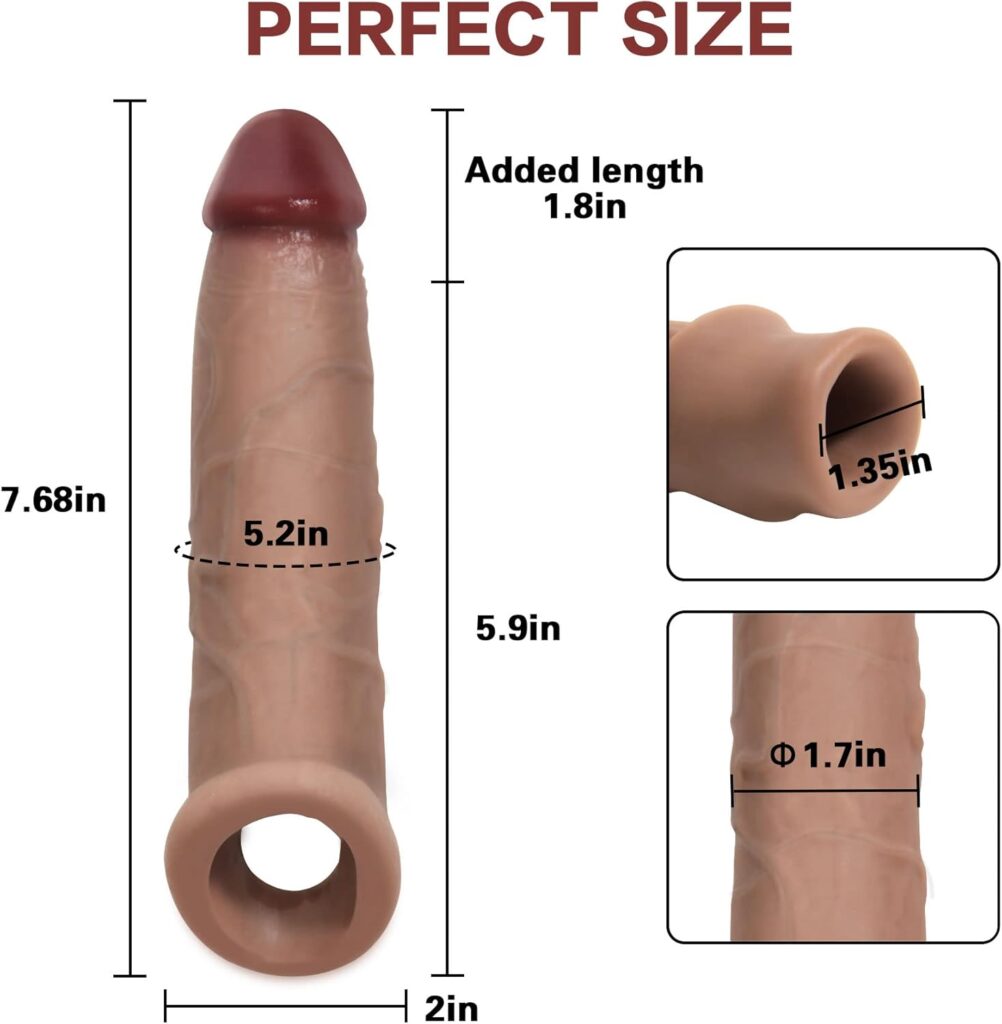 Penis Sleeve Extender Enlarger Sheath, Silicone Cock Sleeve Extension with Stretchy Loop for Men to Increase Length  Girth, Reusable Condom Dildo Penis Pump Enhancer Adult Couples Sex Toys for Men