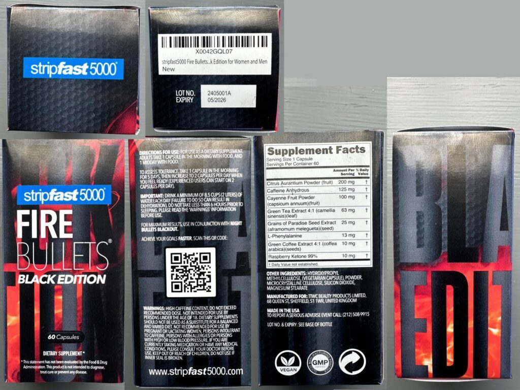 stripfast5000 Fire Bullets Max Strength Black Edition for Women and Men, 60 Count (Pack of 1)