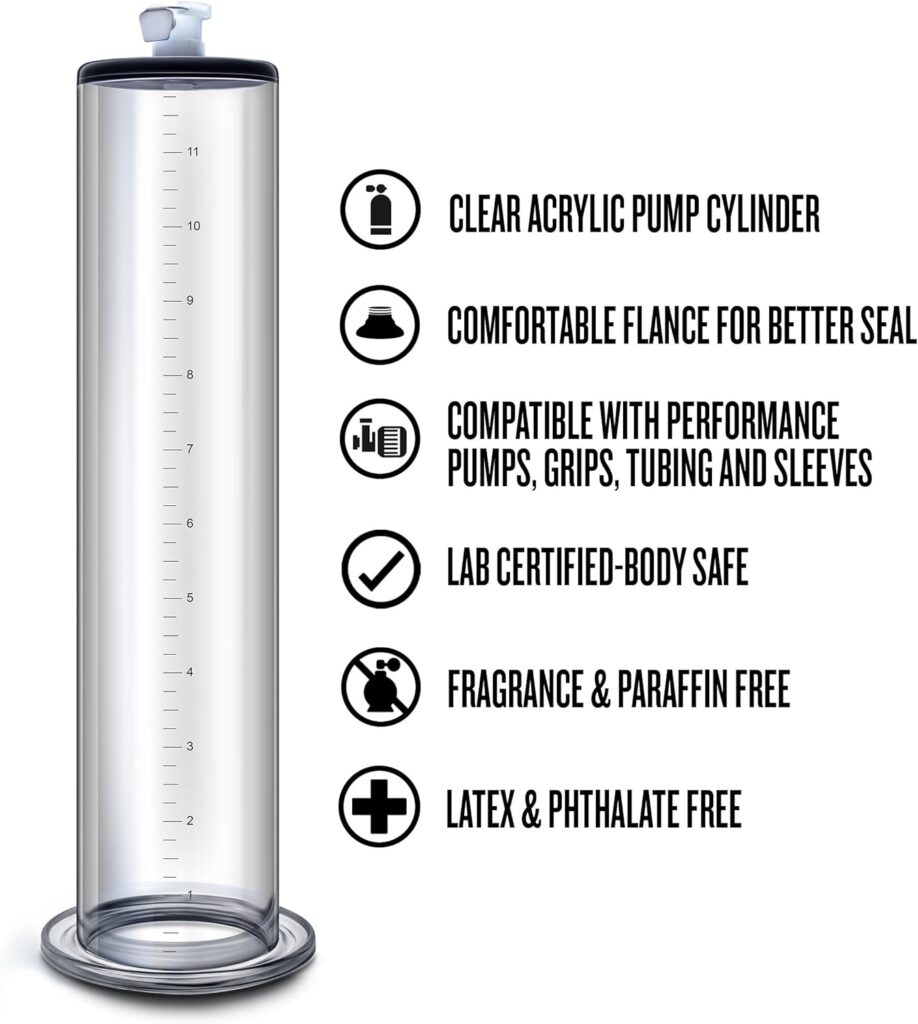 Blush Novelties Acrylic Penis Pump Cylinder, 1.75 Inch x 9 Inch - Laser Etched Measurements - Replacement Vacuum Tube for Nterchange Compatible Performance Collection Pump Systems - Male Sex Toys