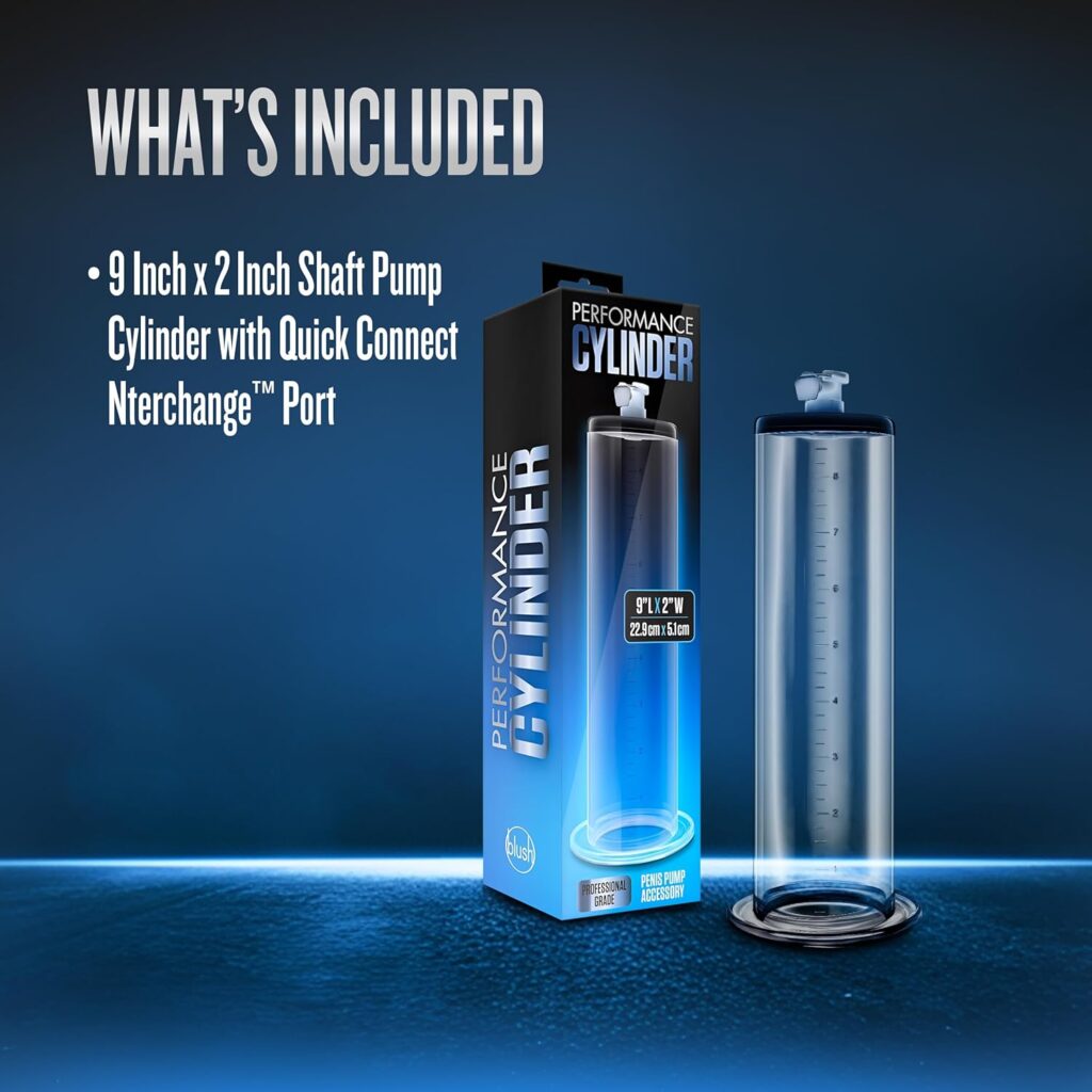 Blush Novelties Acrylic Penis Pump Cylinder, 1.75 Inch x 9 Inch - Laser Etched Measurements - Replacement Vacuum Tube for Nterchange Compatible Performance Collection Pump Systems - Male Sex Toys