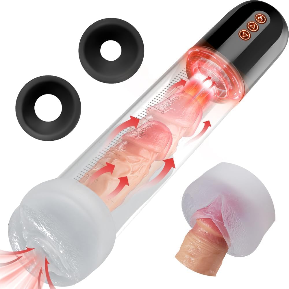 Electric Penis Enlarge Vacuum Pump with 5 Suction Intensities, TIVINO Rechargeable Penis Enlargement Pump with Pocket Pussy for Penis Enlarger, Extend Penis Pumps Air Pressure Device Male Sex Toys