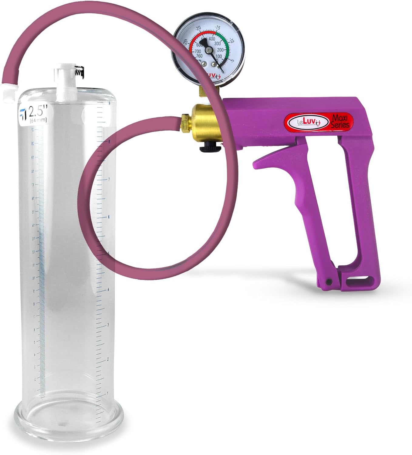 LeLuv Premium Penis Pump - Blue Maxi Handle + Vacuum Gauge, Uncollapsible Silicone Hose - 9 Untapered Length x 1.75 Diameter Round-Flange Cylinder