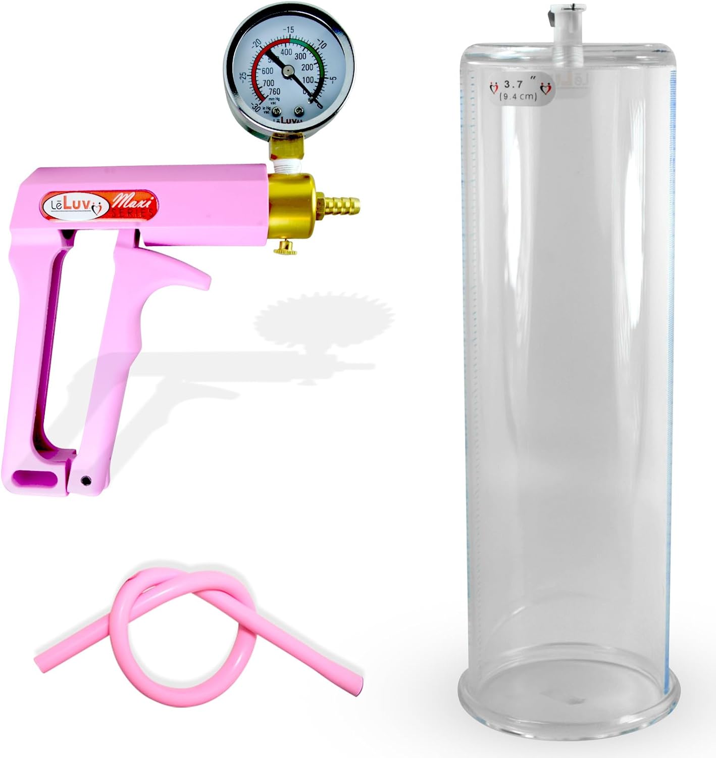LeLuv Premium Penis Pump - Blue Maxi Handle + Vacuum Gauge, Uncollapsible Silicone Hose - 9 Untapered Length x 1.75 Diameter Round-Flange Cylinder
