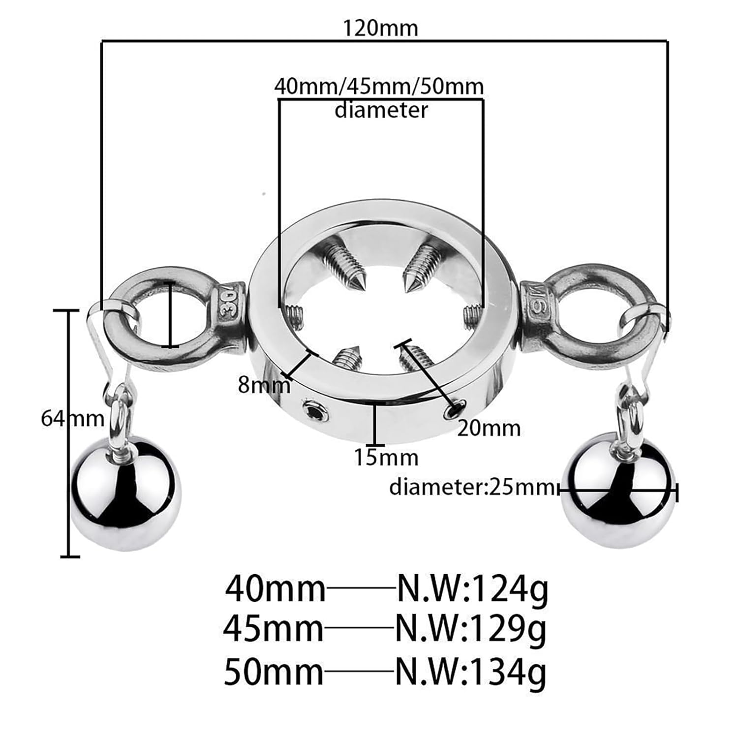 Metal Cock Ring Penis Weight Pleasure Spikes Ring for Men, Male Stainless Steel Testicle Stretching Rings Sexual Stimulation Device Prolonged Erection Sex Toy (50mm/2in,B)