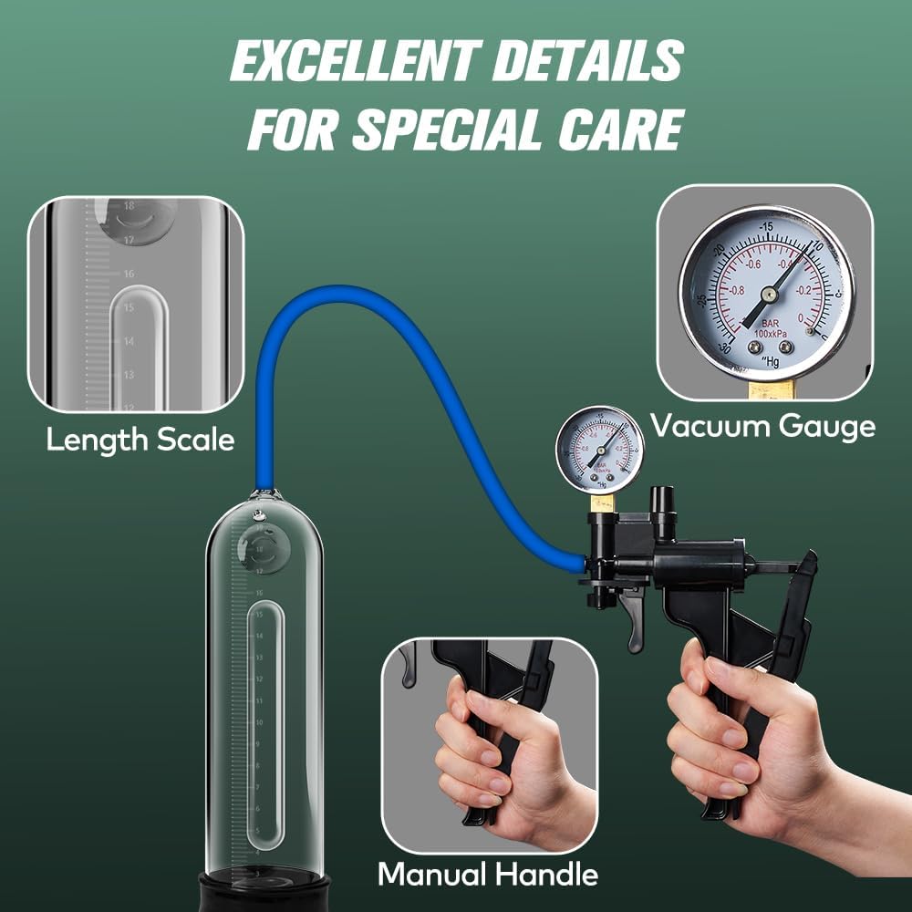 Penis Vacuum Pump with Magnifier,Manual Penis Enlargement Pump Male Masturbators with Pistol Grip for Men,Air Pump Adult Sex Toys Pressure Gauge for Men Stronger Bigger Erections