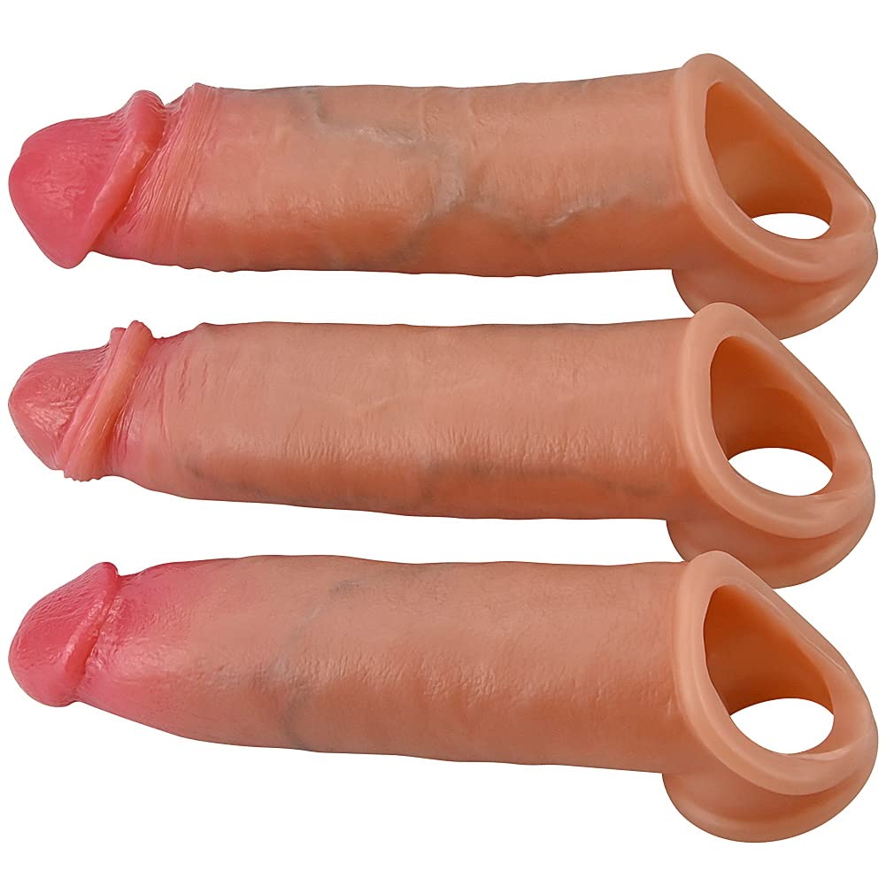 Silicone Cock Rings Set Penis Extension Sleeve with 3 Different Designs 3 Pcs Penis Rings for Erection Enhancing Delay Ejaculation Sex Toys with Wearing Hole Design for Men or Couple Play