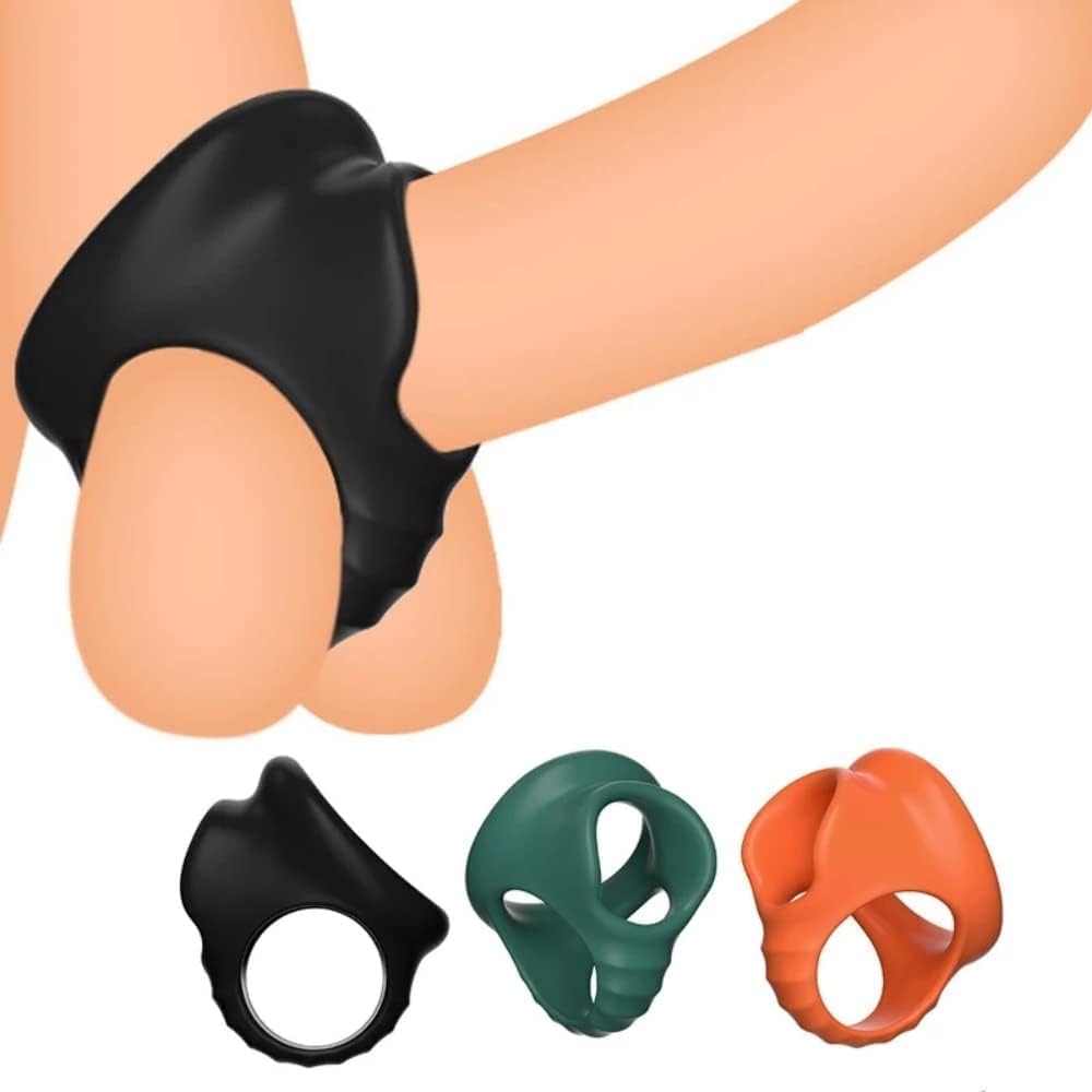Silicone Penis Ring Reusable Semen Cock Ring Silicone Ball Ring Penis 3 in 1 Ultra Soft Stretchy Cock Ring Penis Delayed Cock Rings Sex Toys for Adult Men Cockring, Black