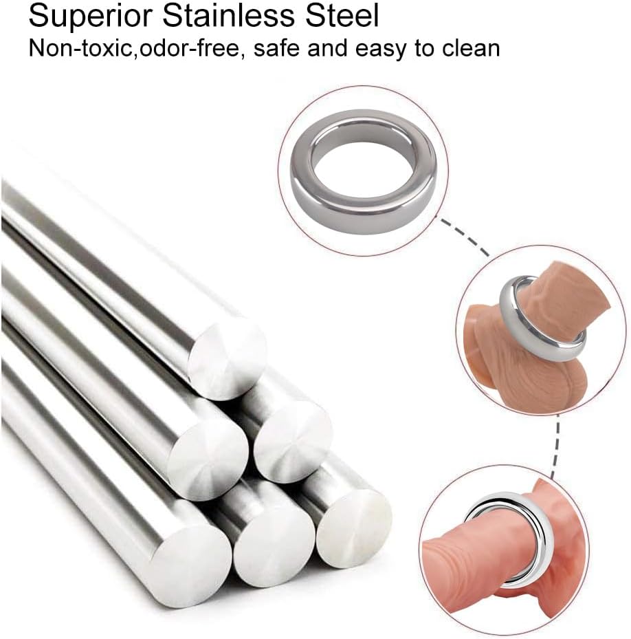 Stainless Steel Male Cock Ring Metal Penis Ring Delayed Ejaculation Weight-Bearing Exercise Delay Ring Sex Toys for Men, 5 Size for Choice (1.96 inch)