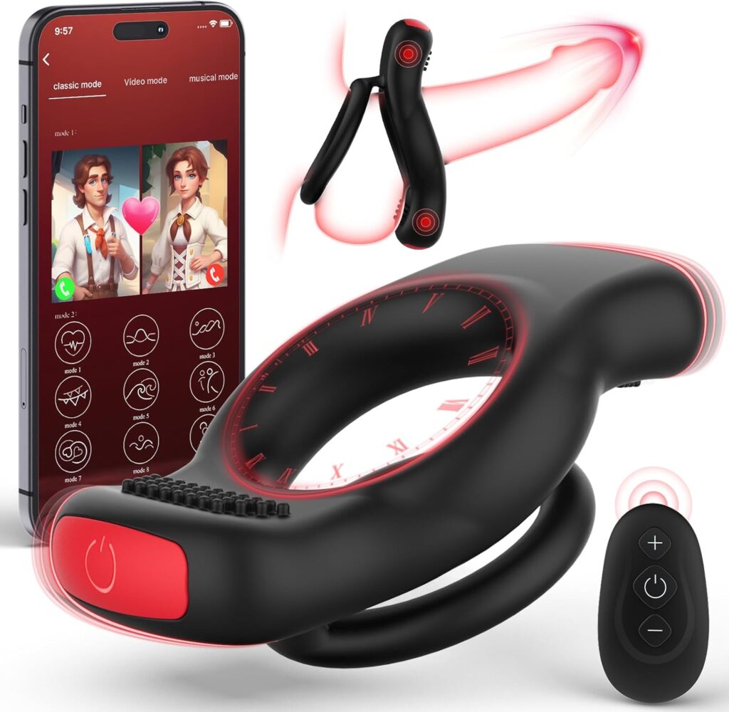 Vibrating Cock Ring with Clitoral Vibrator, 10 Vibration Modes Penis Ring Male Sex Toys for Men with App  Remote Control, Adult Couples Sex Toy Waterproof Medical Silicone Vibrators for Sex Game