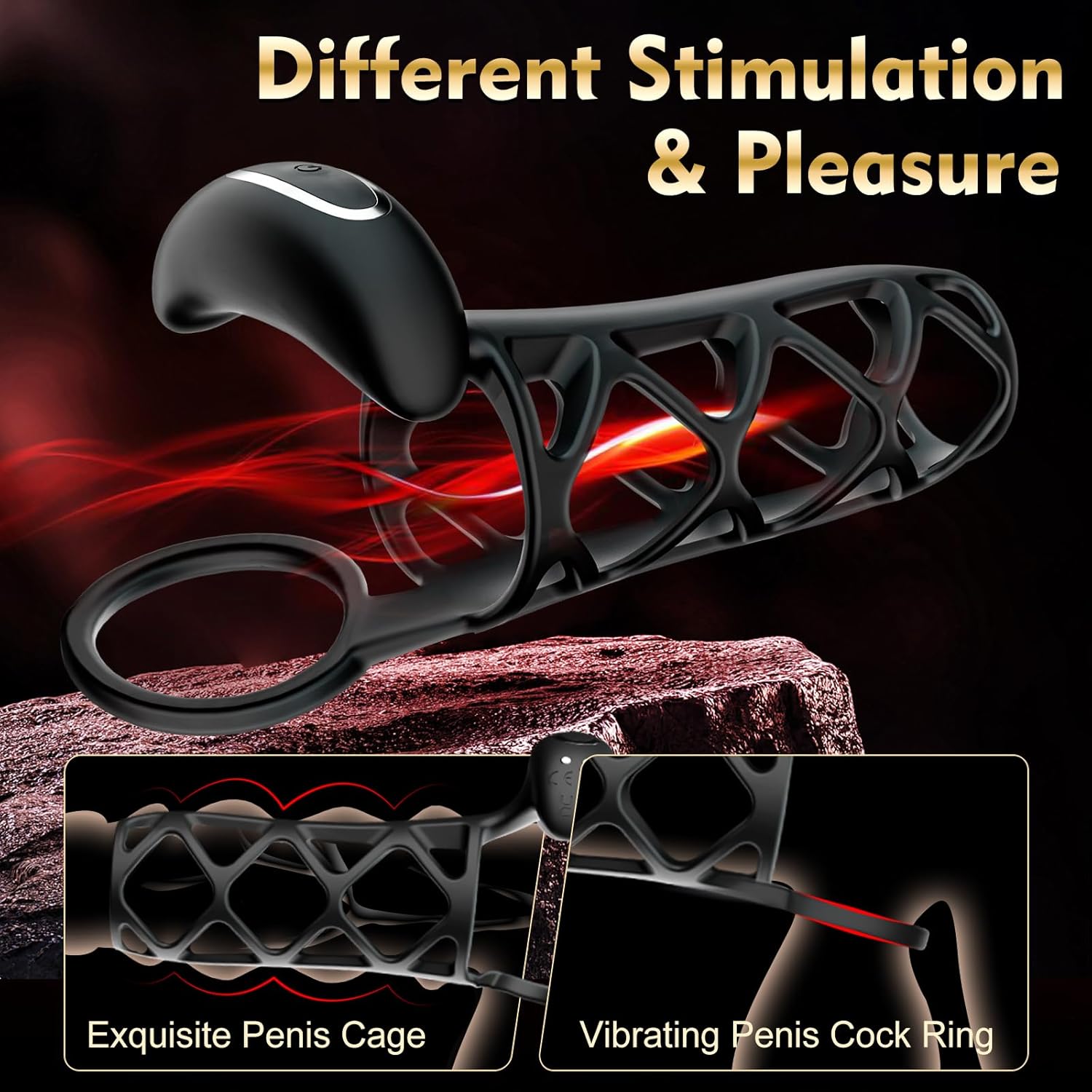 Vibrating Penis Ring Cock Sleeve Adult Sex Toys for Men, Male Penis Vibrator Extender to Enlarge Sleeve Girth, Delay Ejaculation Erection Enhancement, Male Chastity Device Cock Cage for Couple Sex Toy