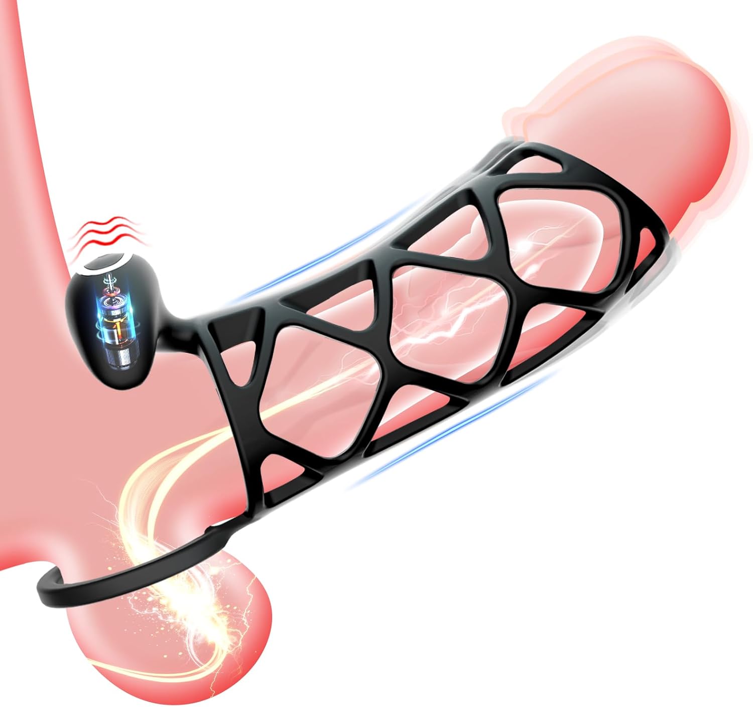 Vibrating Penis Ring Cock Sleeve Adult Sex Toys for Men, Male Penis Vibrator Extender to Enlarge Sleeve Girth, Delay Ejaculation Erection Enhancement, Male Chastity Device Cock Cage for Couple Sex Toy