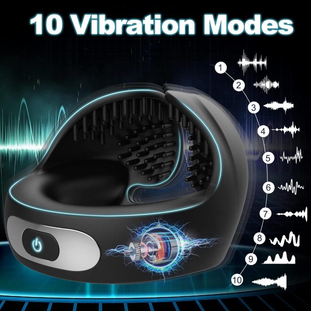 Vibrating Silicone Cock Ring for Men Pleasure, Penis Rings Vibrator with Wings for Male Enhancement Testicles Massager 10 Vibrations Quiet Rechargeable Erection Ring for Penis Men Toys (Style Black)
