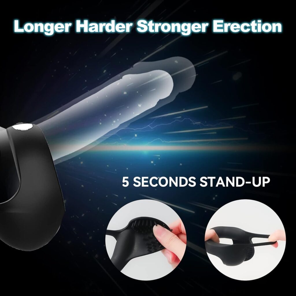 Vibrating Silicone Cock Ring for Men Pleasure, Penis Rings Vibrator with Wings for Male Enhancement Testicles Massager 10 Vibrations Quiet Rechargeable Erection Ring for Penis Men Toys (Style Black)