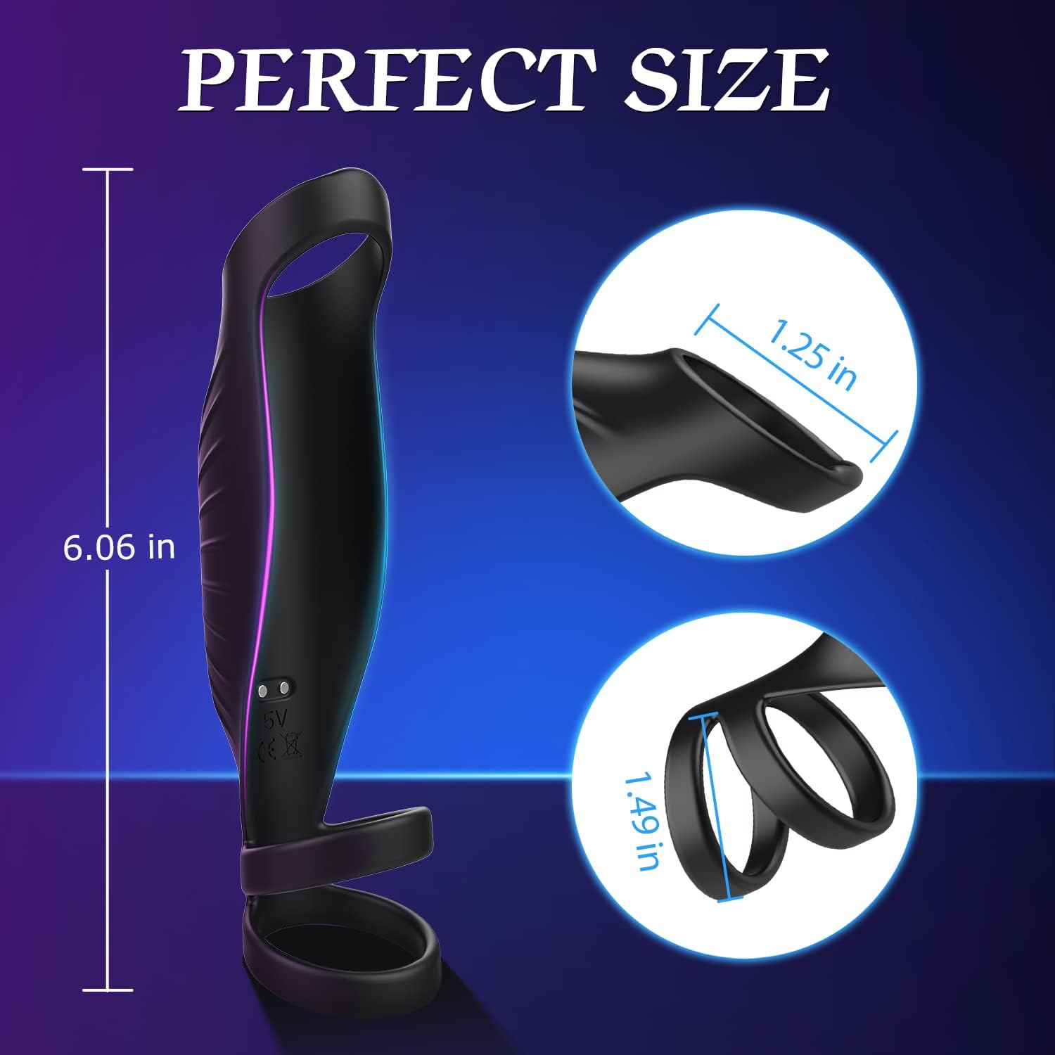Vibrating Triple Cock Ring, Stretchy Penis Ring Couple Vibrator with 9 Vibration Modes Sleeve Extender, Rechargeable Waterproof Adult Sex Toys for Men Couples, 6 in Black