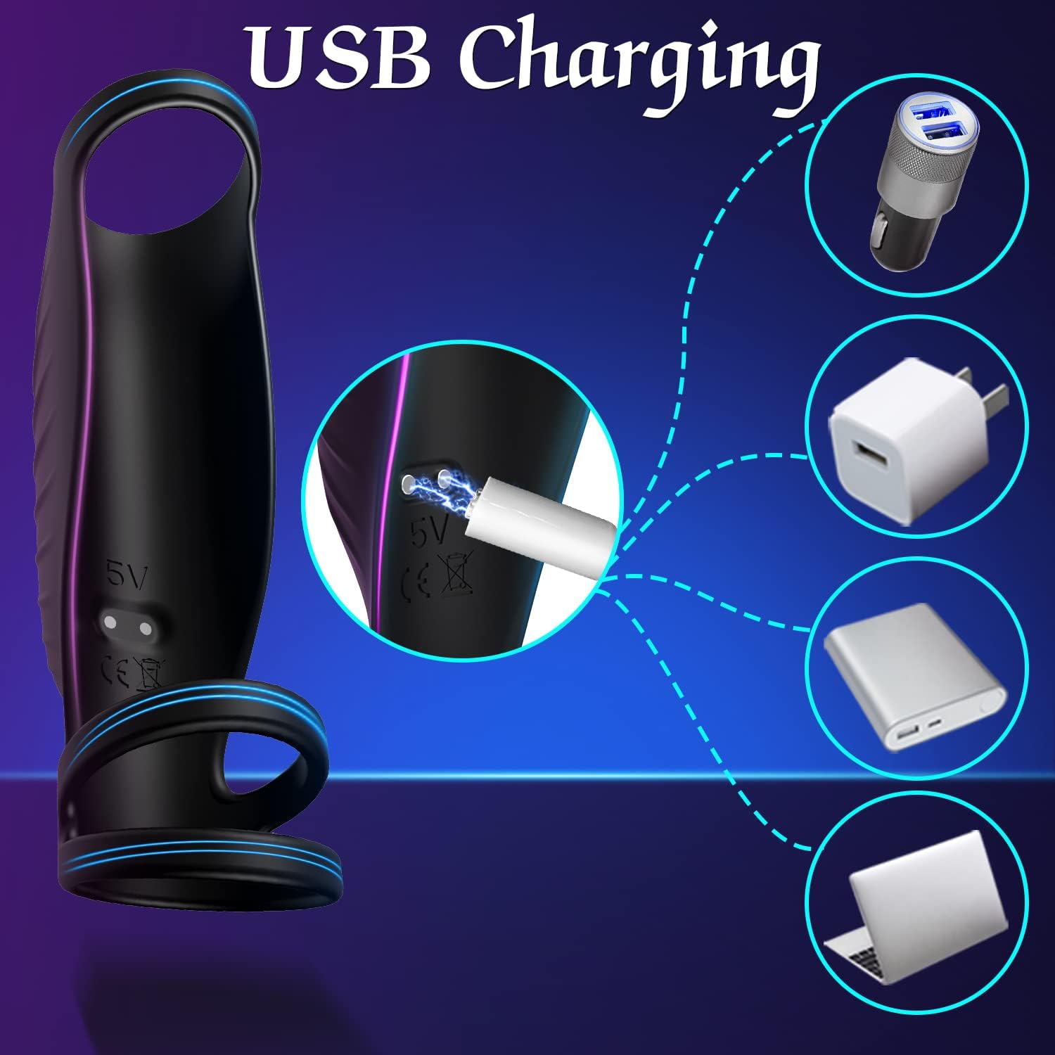 Vibrating Triple Cock Ring, Stretchy Penis Ring Couple Vibrator with 9 Vibration Modes Sleeve Extender, Rechargeable Waterproof Adult Sex Toys for Men Couples, 6 in Black
