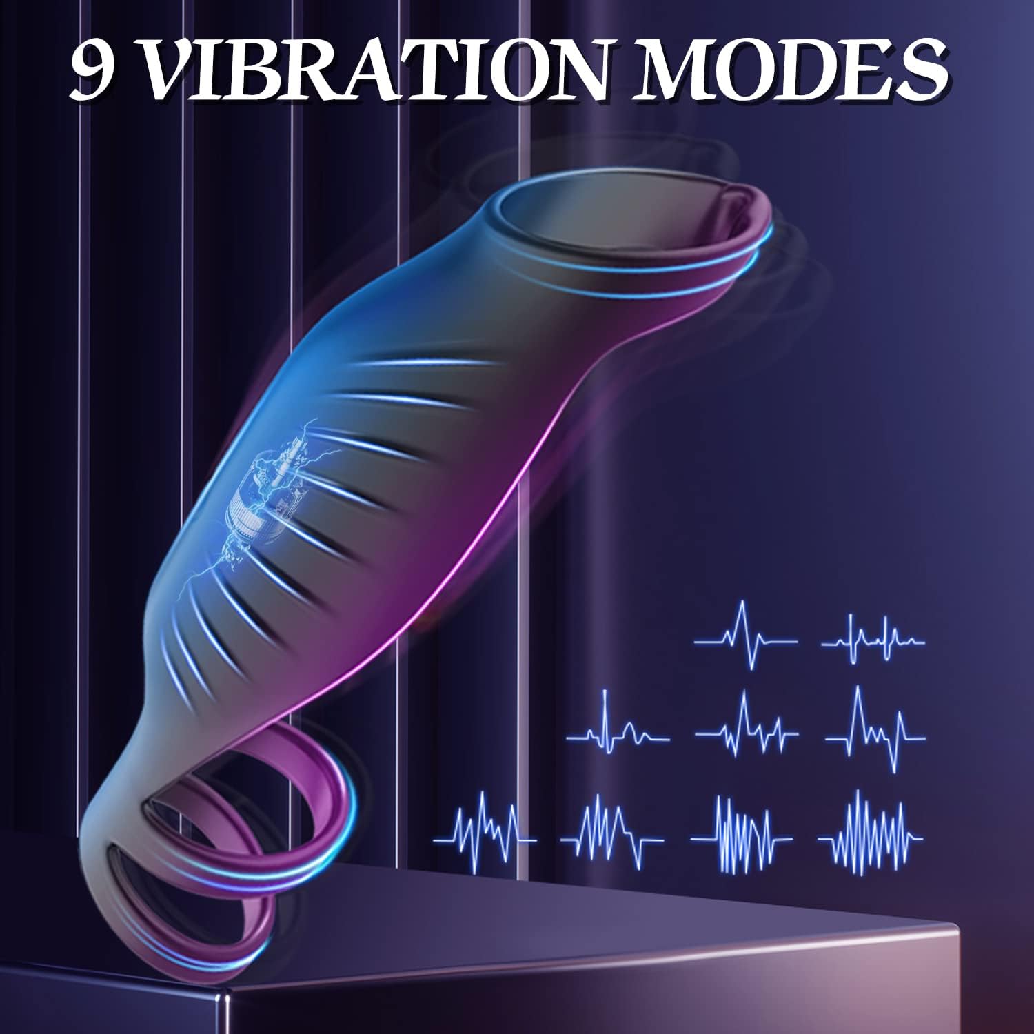 Vibrating Triple Cock Ring, Stretchy Penis Ring Couple Vibrator with 9 Vibration Modes Sleeve Extender, Rechargeable Waterproof Adult Sex Toys for Men Couples, 6 in Black