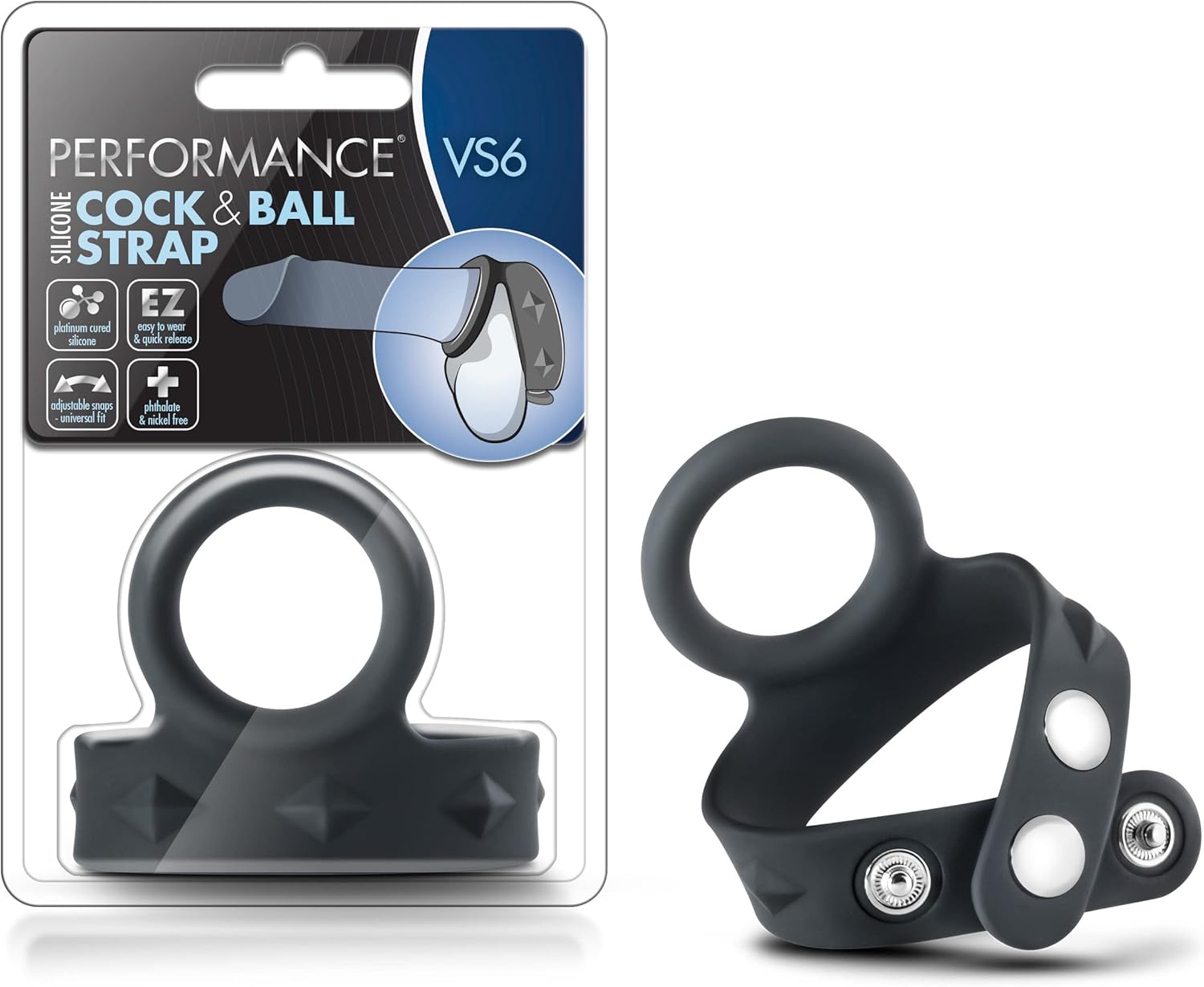 Blush Novelties Performance VS6 Silicone C Ring  Ball Strap - Puria Platinum Cured Silicone - Pure Stainless Steel 3 Position Quick Nickel Free Snaps - Harder Erections. Last Longer - Sex Toy for Men