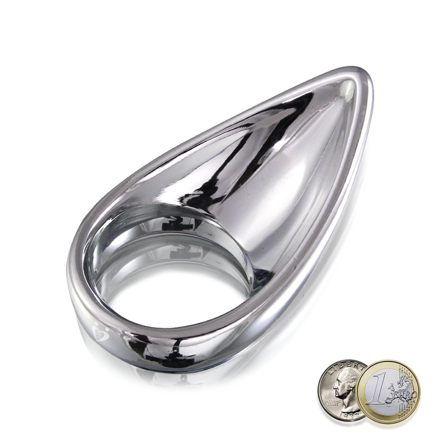 LeLuv 1.5 Inch Cock Ring Teardrop Chrome Metal Clit Perineum Massager