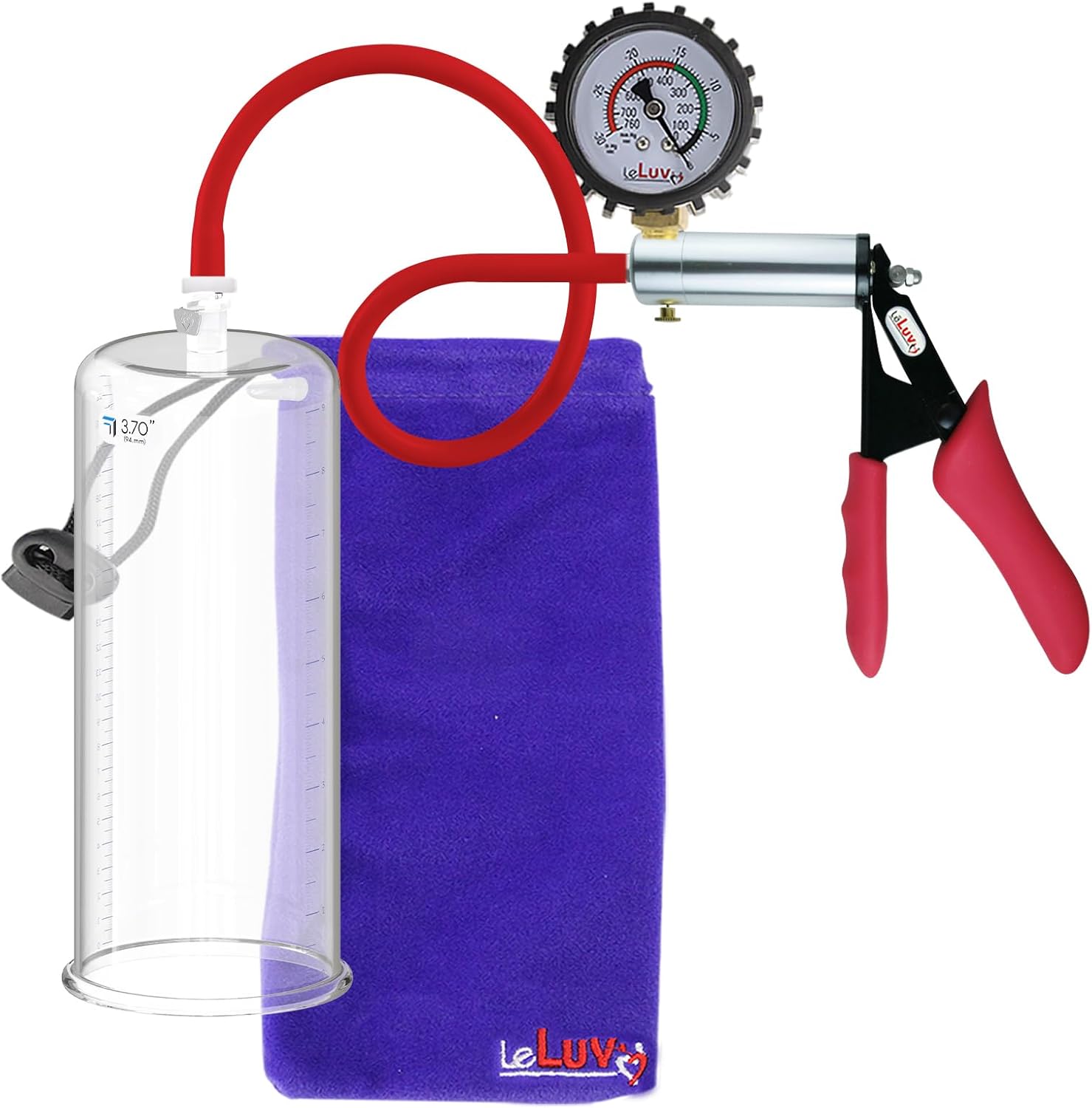 LeLuv Ultima Penis Pump - Brass Handle, Premium Blue Silicone Grips and Hose + Protected Gauge - 9 x 2.00 Round-Flange Cylinder