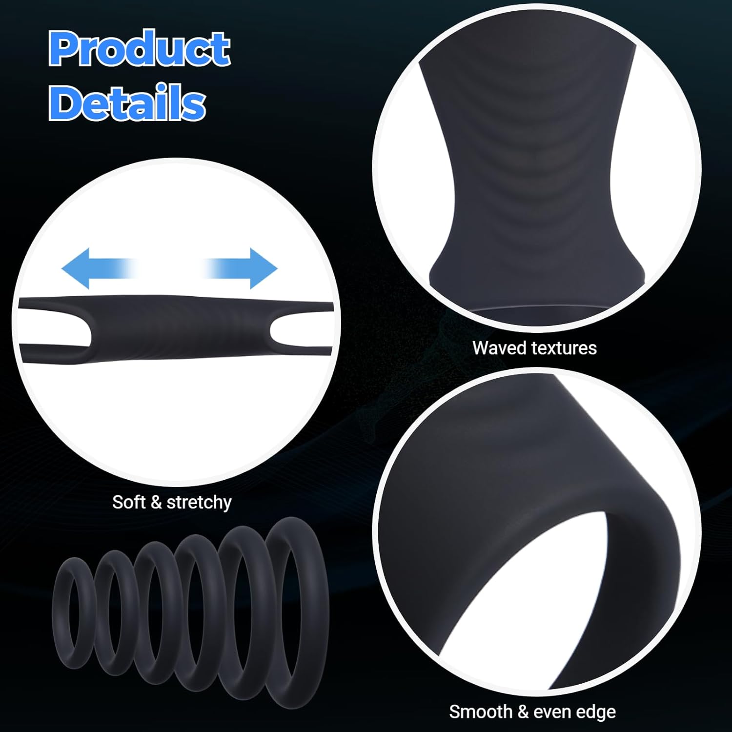 Penis Ring Set Sex Toys, 6Pcs Male Adjustable Cock Rings for Men Erection Sex, Longer Stronger Harder Cockring, Erection Enhancing Devices Pleasure for Couples
