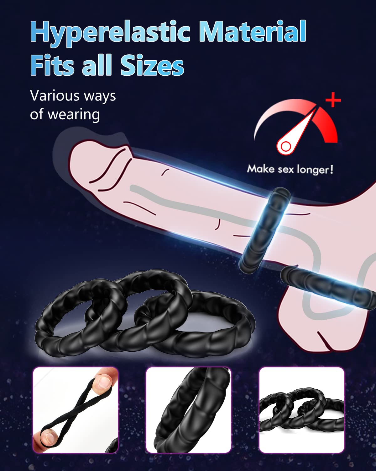 Silicone Penis Ring Kit,Cock Rings for Men,Adult Sex Toys, Stretchy Male Dick Erection Enhancing Tools, Couples Games Comfort Sensory Ring Set (B)