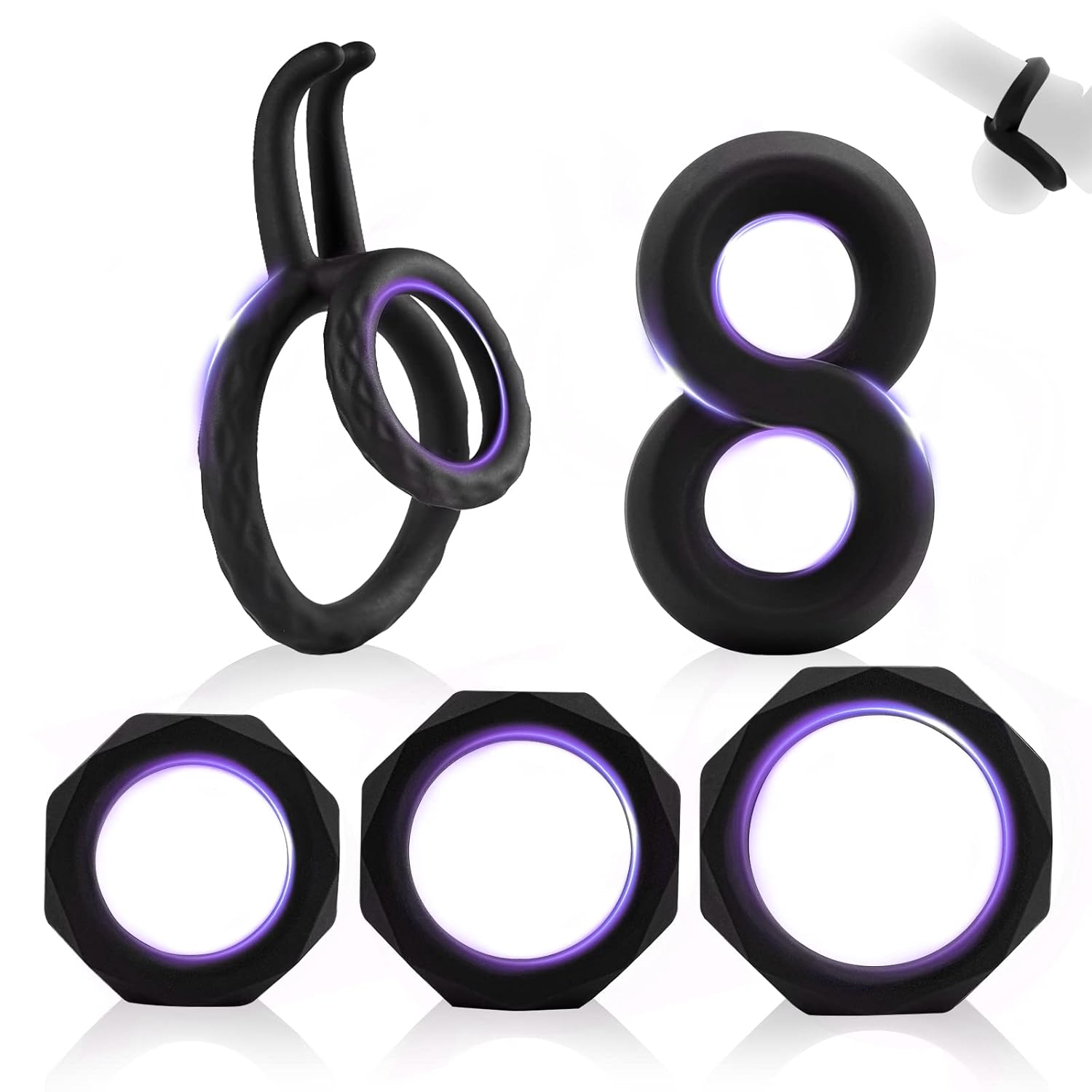 Silicone Penis Rings Set with 5 Different Sizes Cock Ring for Erection Enhancing,Fentinos Long Lasting Stronger Male Sex Toy, Strechy Medicial Safe Adult Sex Toys  Games for Men or Couple