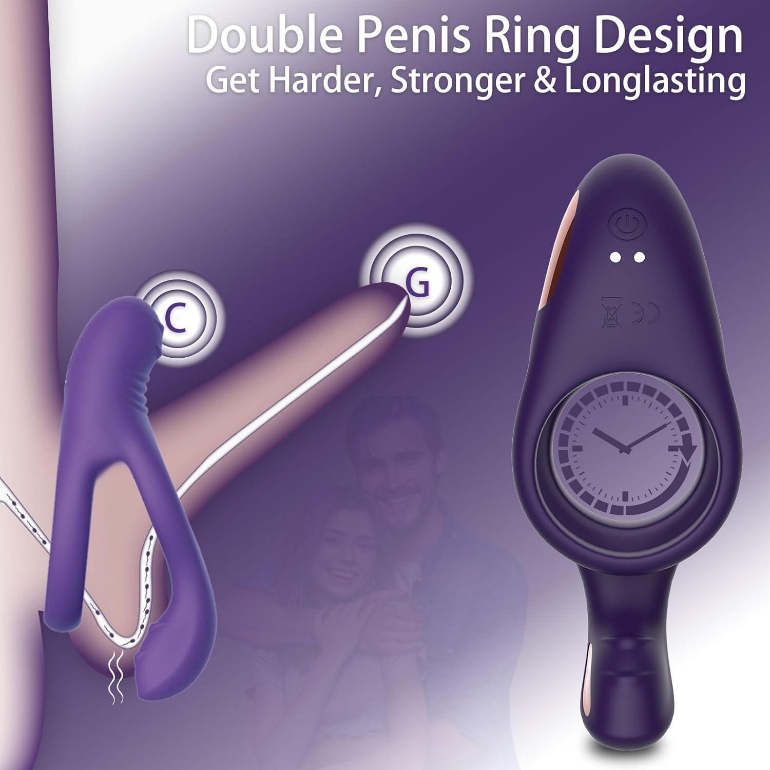 Vibrating Cock Ring-Dual Penis Ring Couple Vibrator Ring with 10 Vibration Modes for Longer Harder Stronger Erection Rechargeable Silicone Adult Man Sex Toys