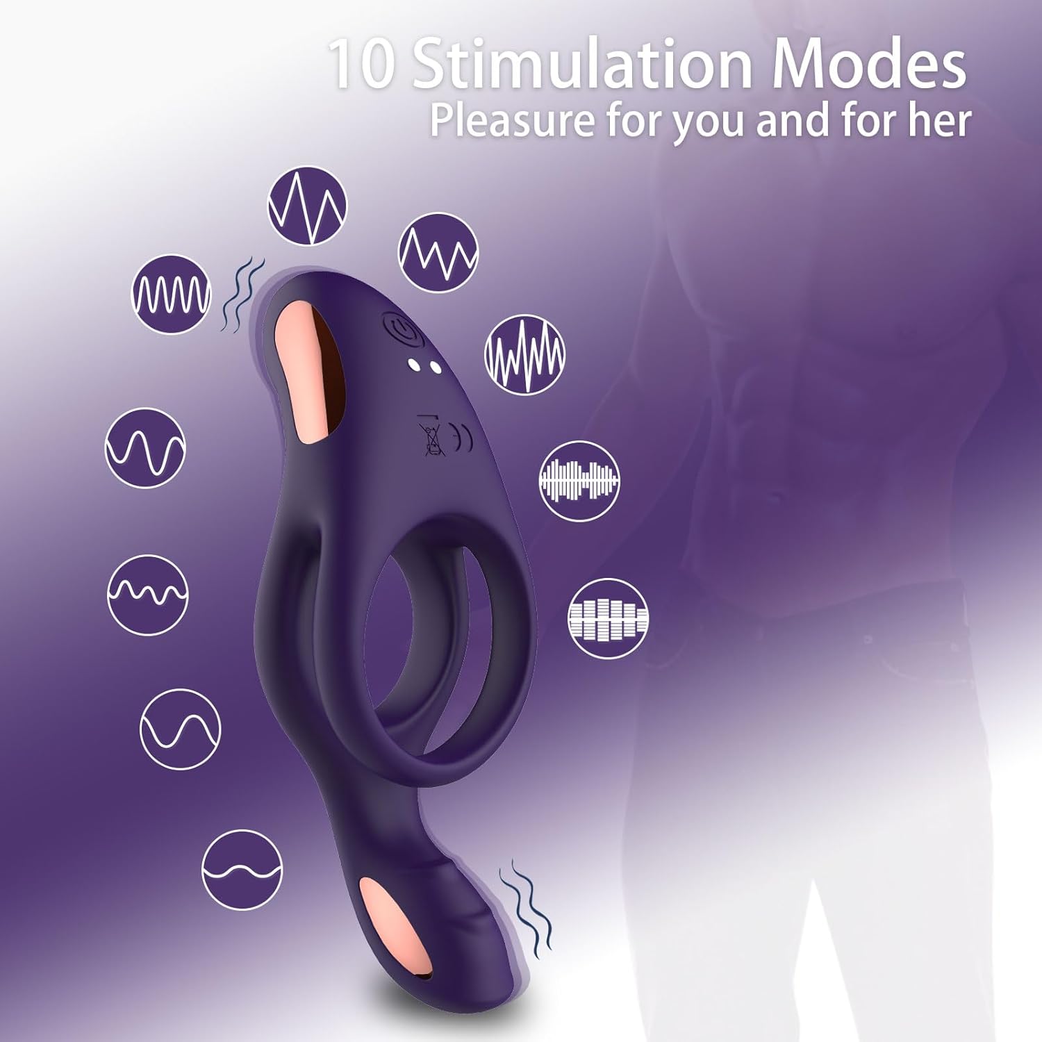 Vibrating Cock Ring-Dual Penis Ring Couple Vibrator Ring with 10 Vibration Modes for Longer Harder Stronger Erection Rechargeable Silicone Adult Man Sex Toys
